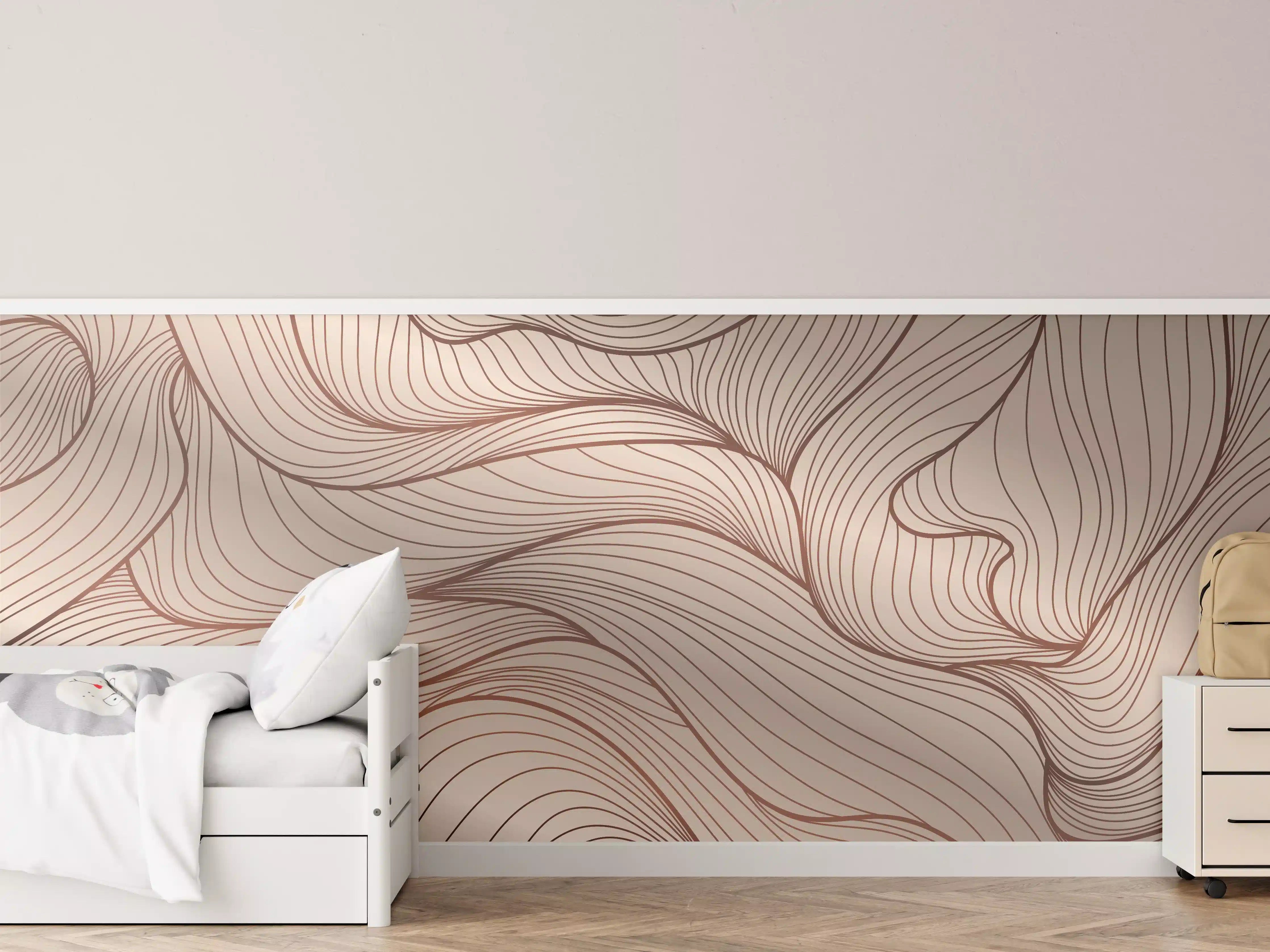 Kinderzimmer Wandgestaltung - Sanfte Beige-Wellen mit feinen Linien