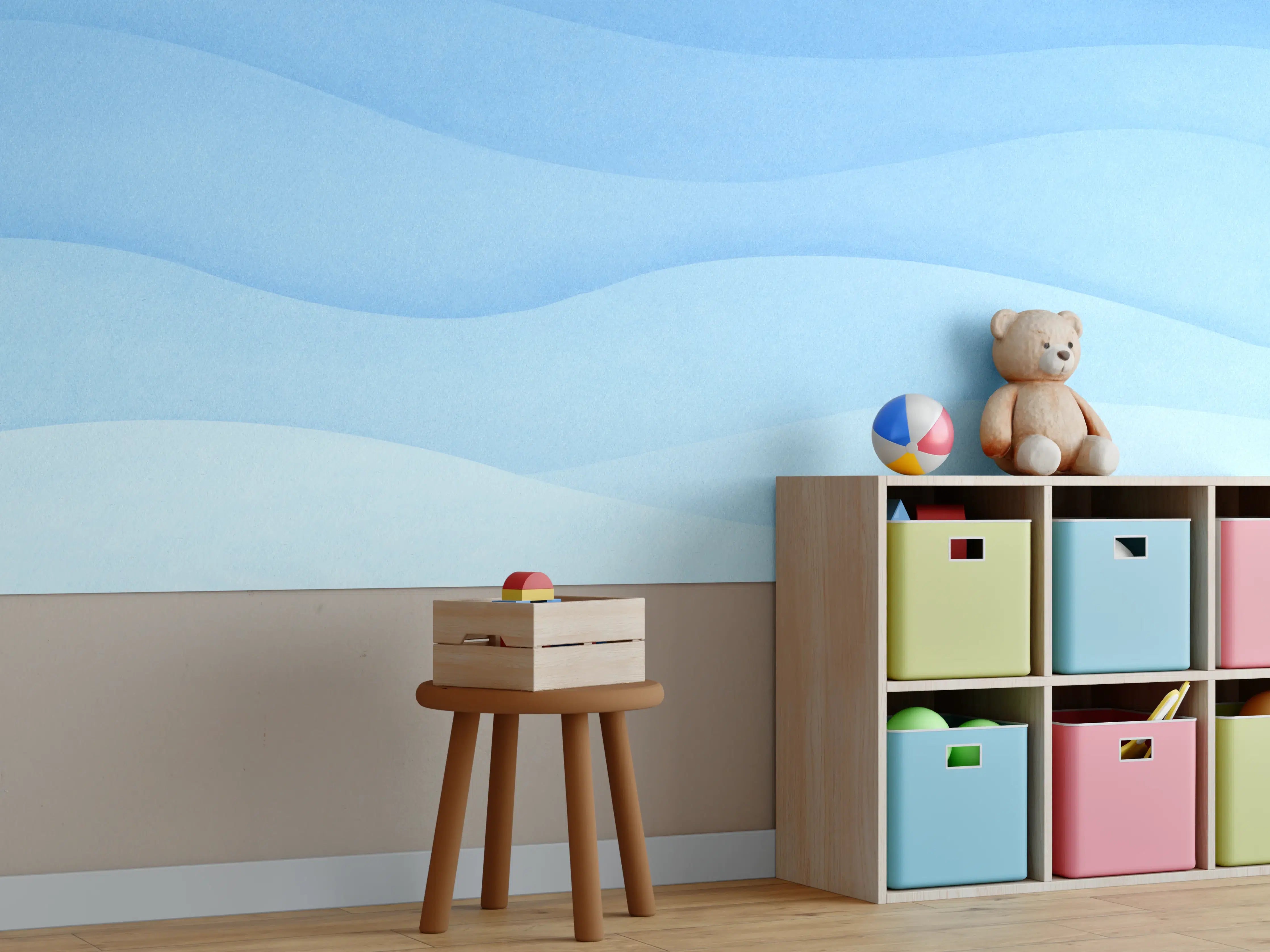 Kinderzimmer Wandgestaltung - Sanfte Blau-Gradienten-Wellen