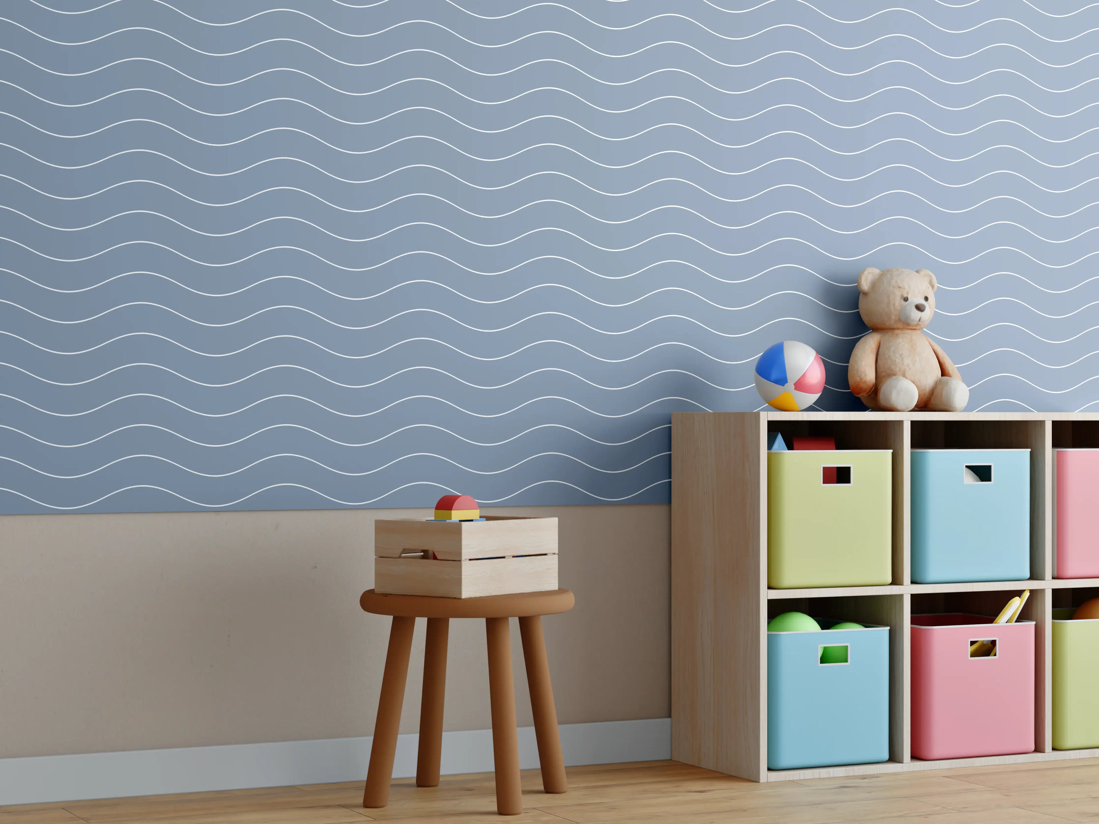Kinderzimmer Wandgestaltung - Sanfte Blautöne-Wellness-Motiv