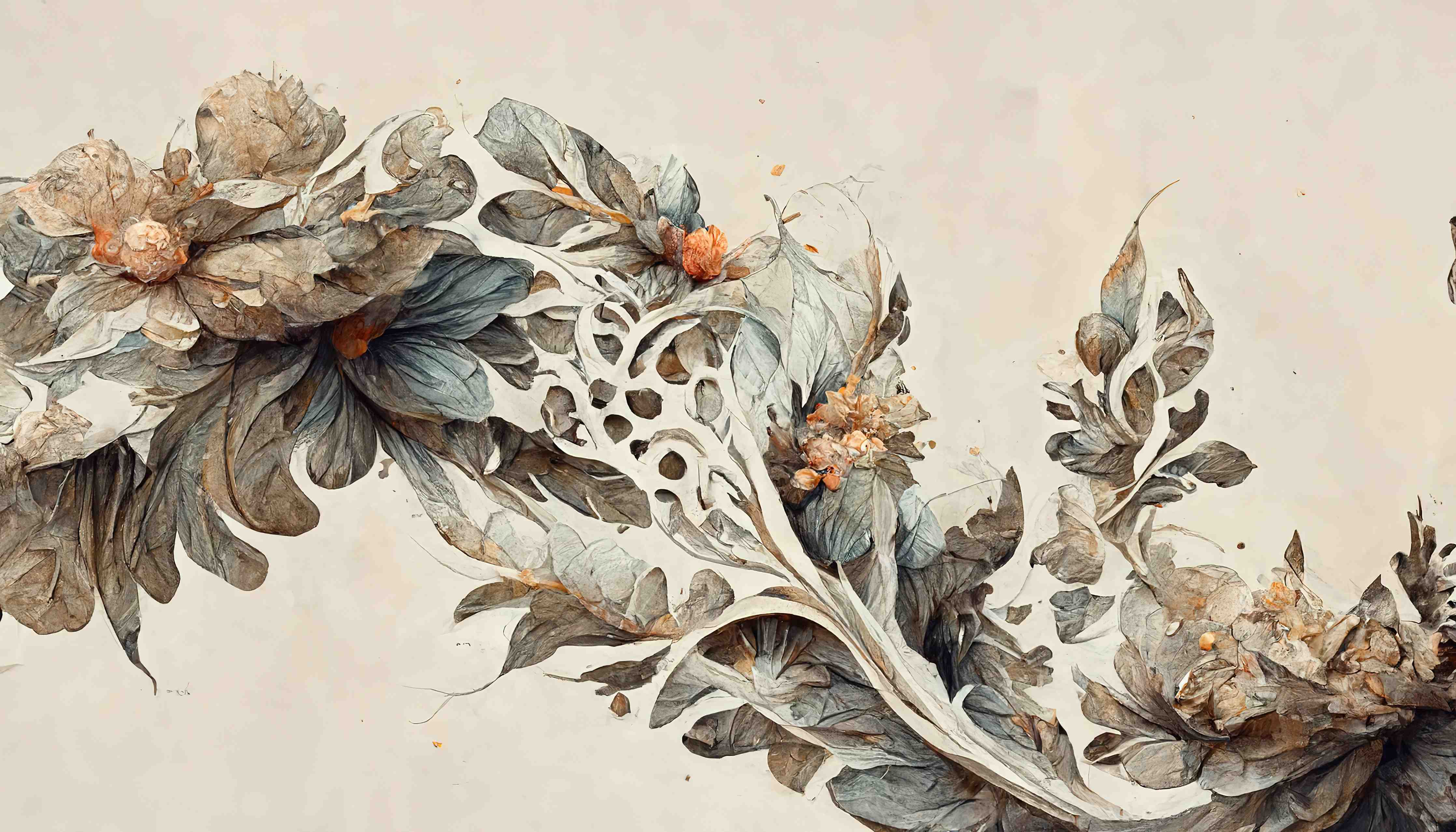 Kinderzimmer Wandgestaltung-Sanfte Blumen- und Blatt-Illustration in neutralen Tönen