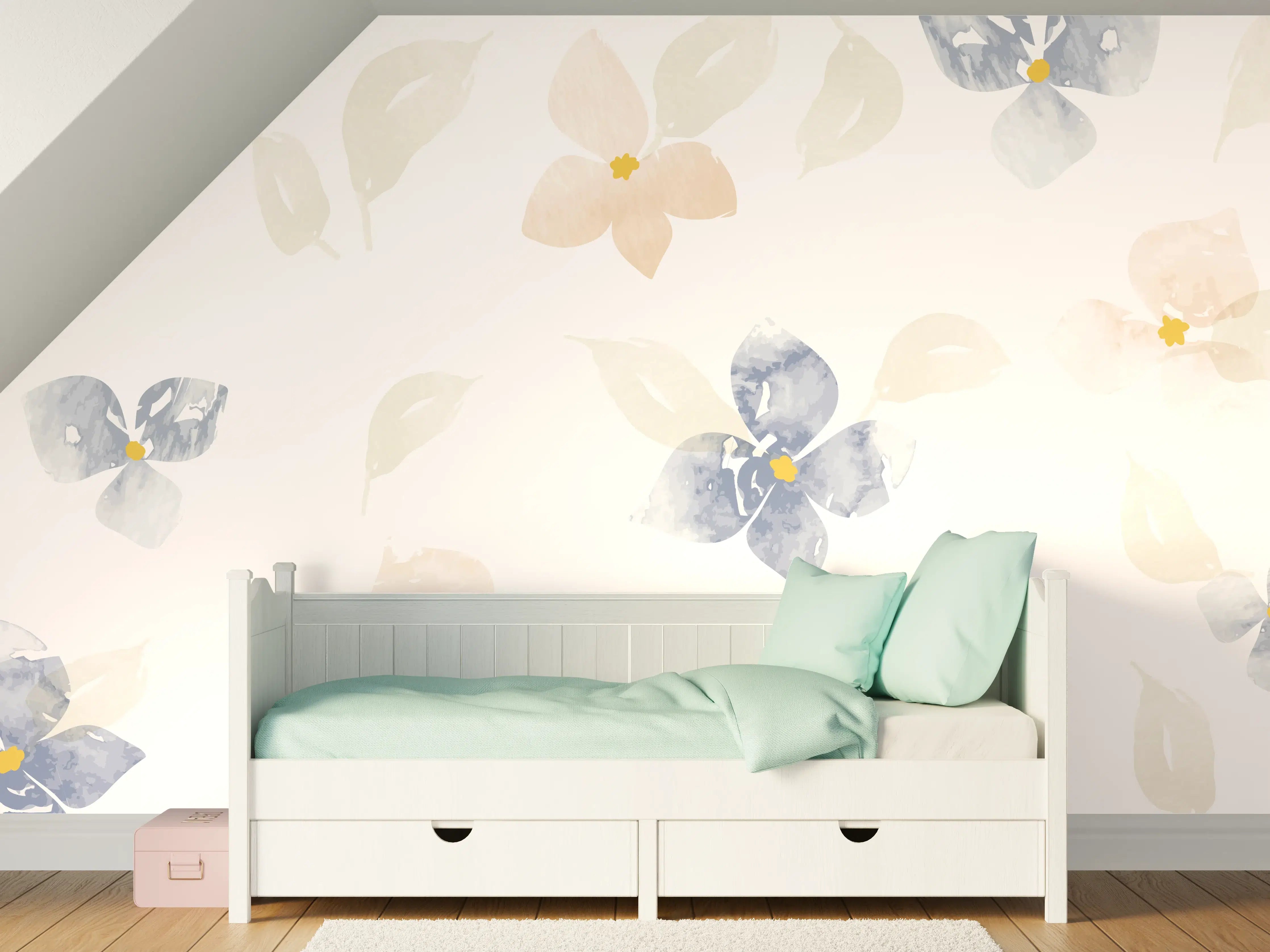 Kinderzimmer Wandgestaltung - Sanfte Blumen- und Schmetterlingsmuster