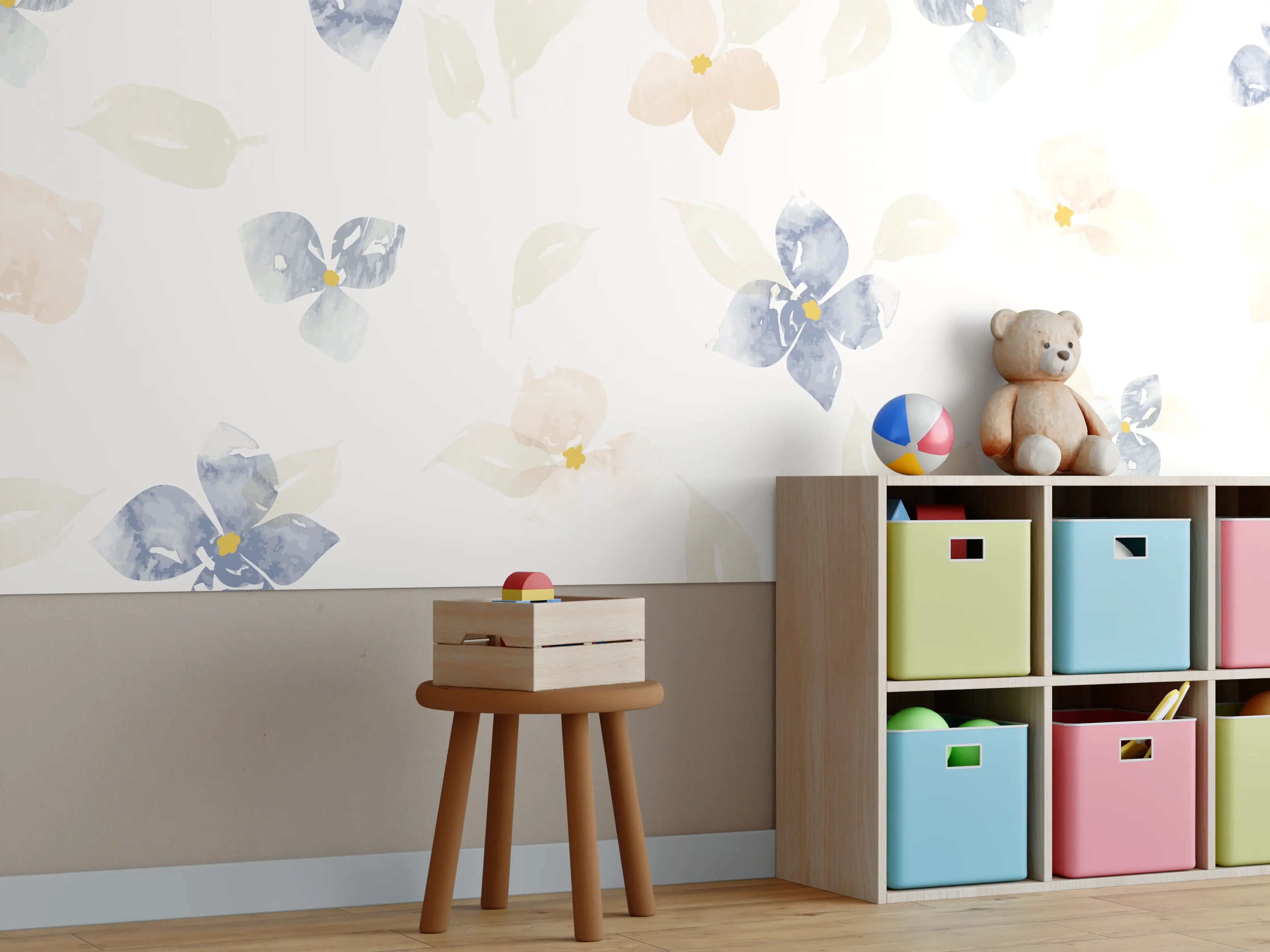 Kinderzimmer Wandgestaltung - Sanfte Blumen- und Schmetterlingsmuster