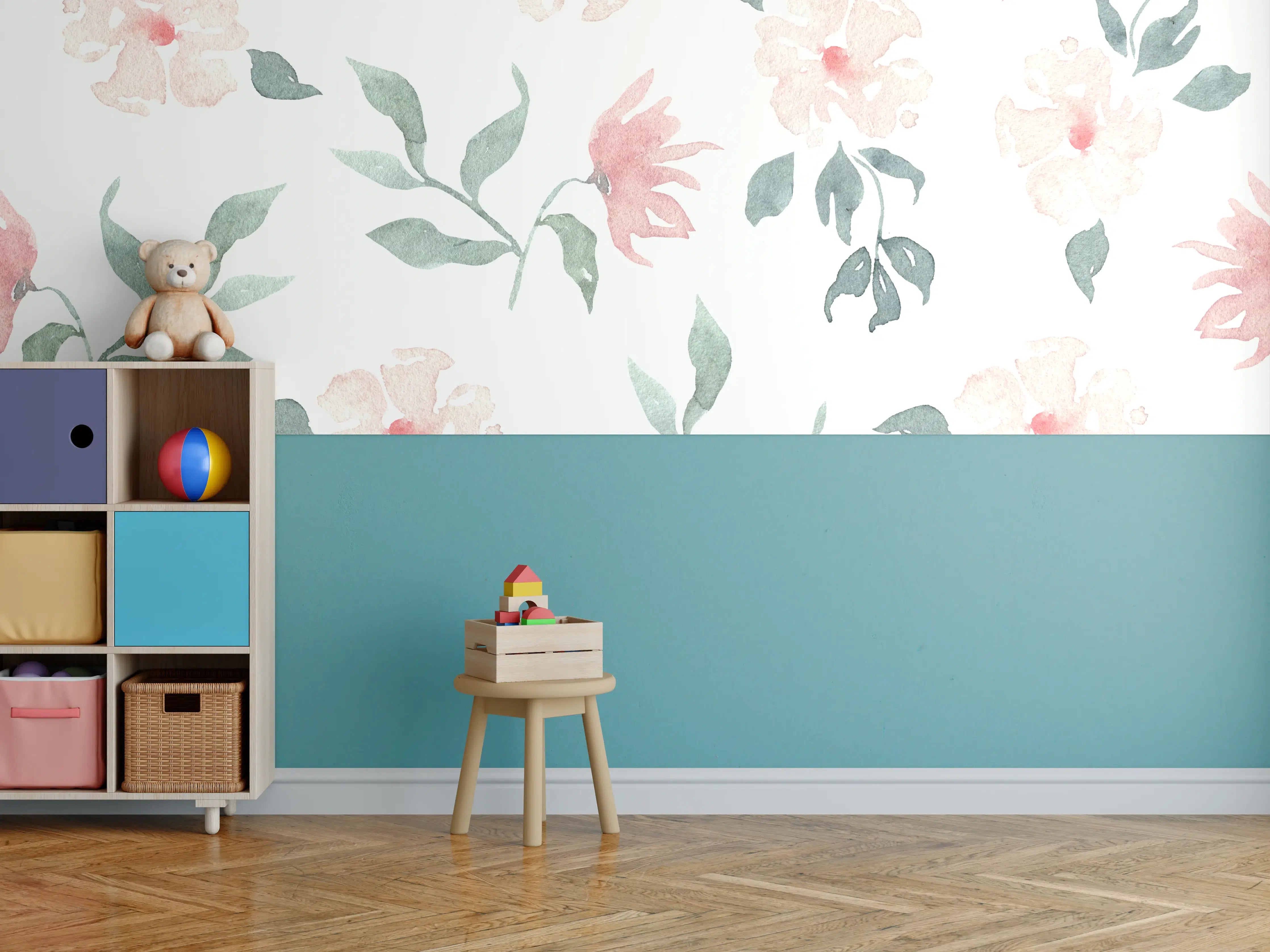 Kinderzimmer Wandgestaltung - Sanfte Blumenmuster mit Pastellfarben