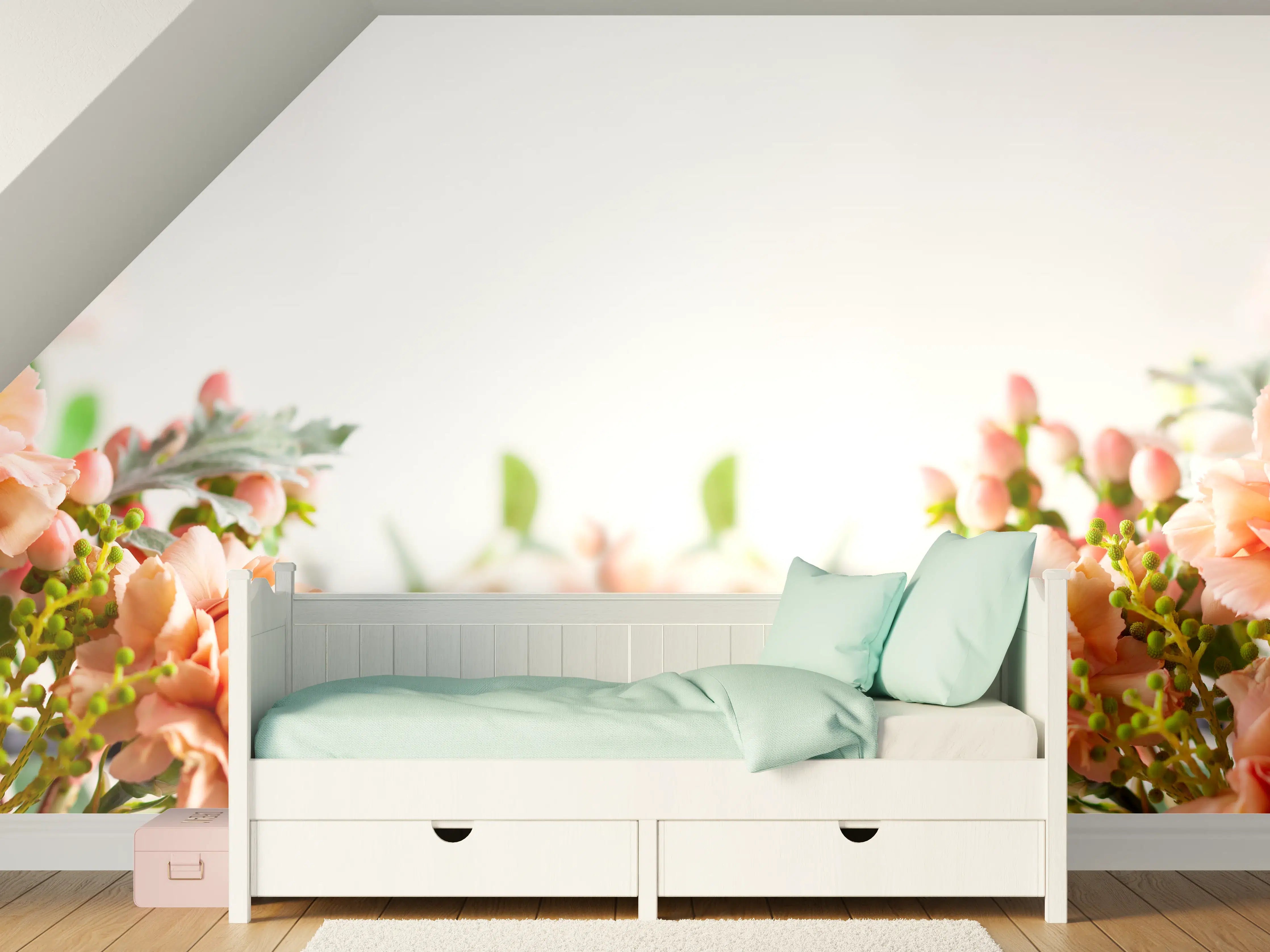 Kinderzimmer Wandgestaltung - Sanfte Blumenpracht in Pastellfarben