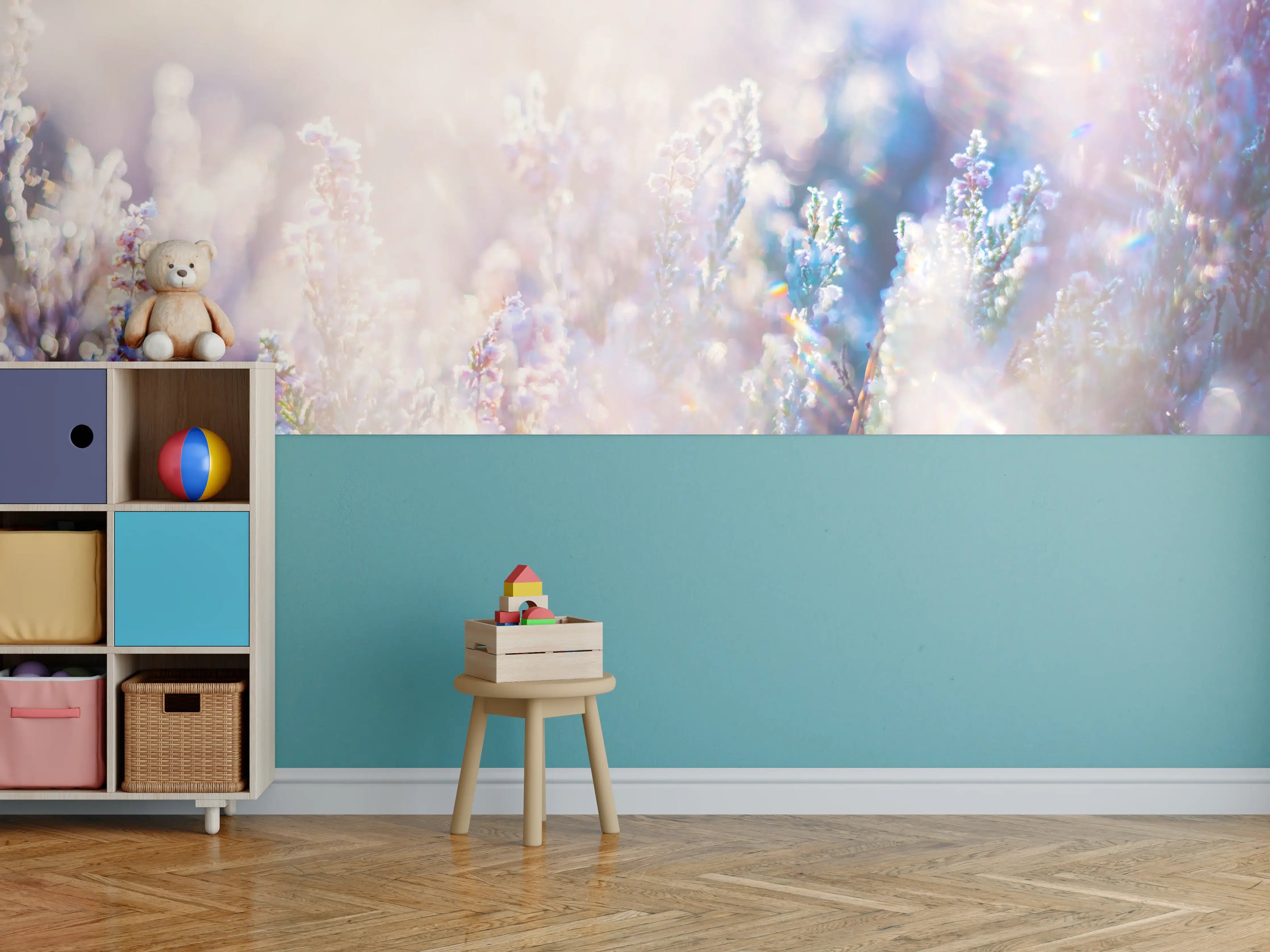 Kinderzimmer Wandgestaltung - Sanfte Blumenwiese in Pastellfarben