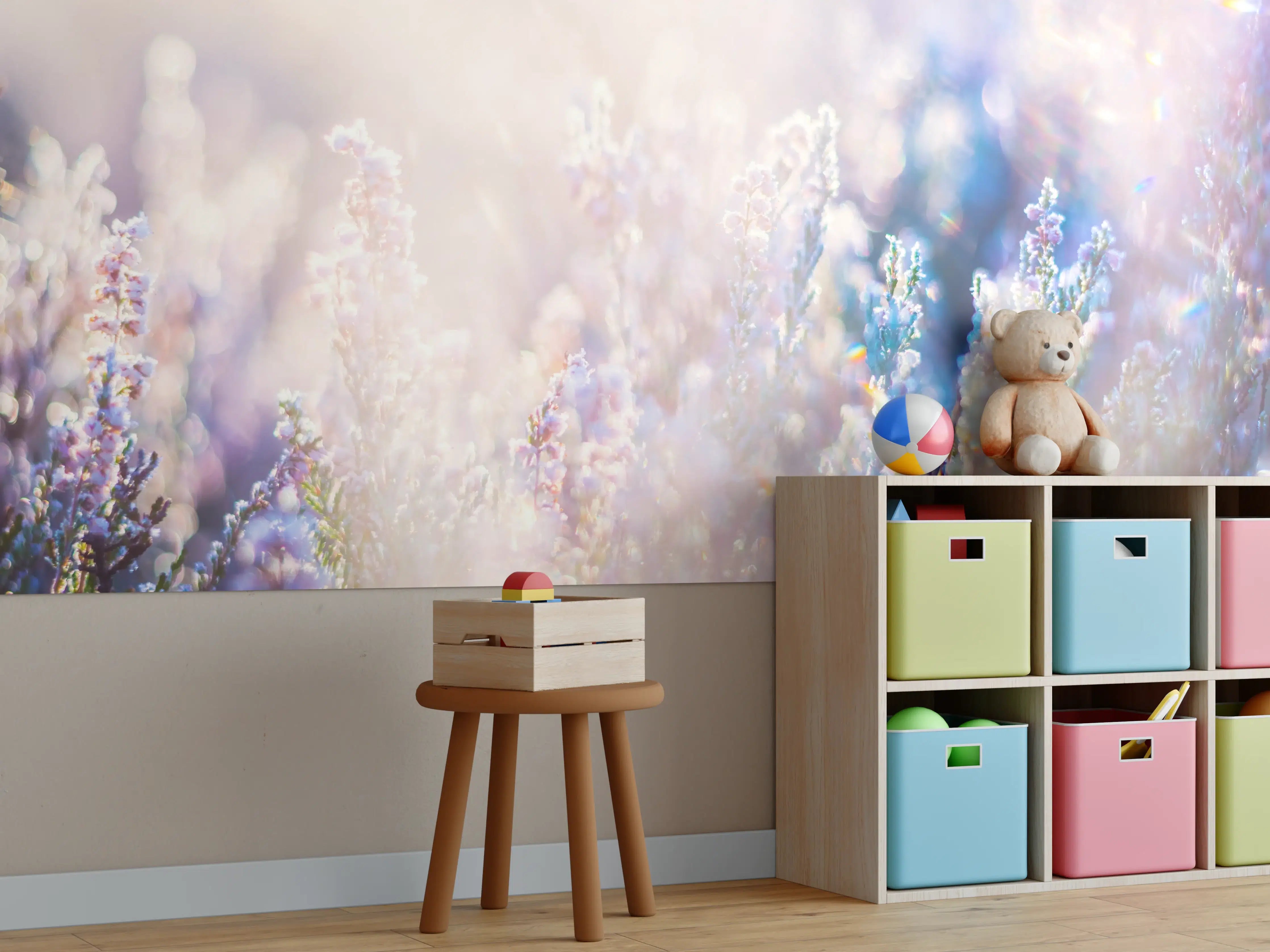 Kinderzimmer Wandgestaltung - Sanfte Blumenwiese in Pastellfarben