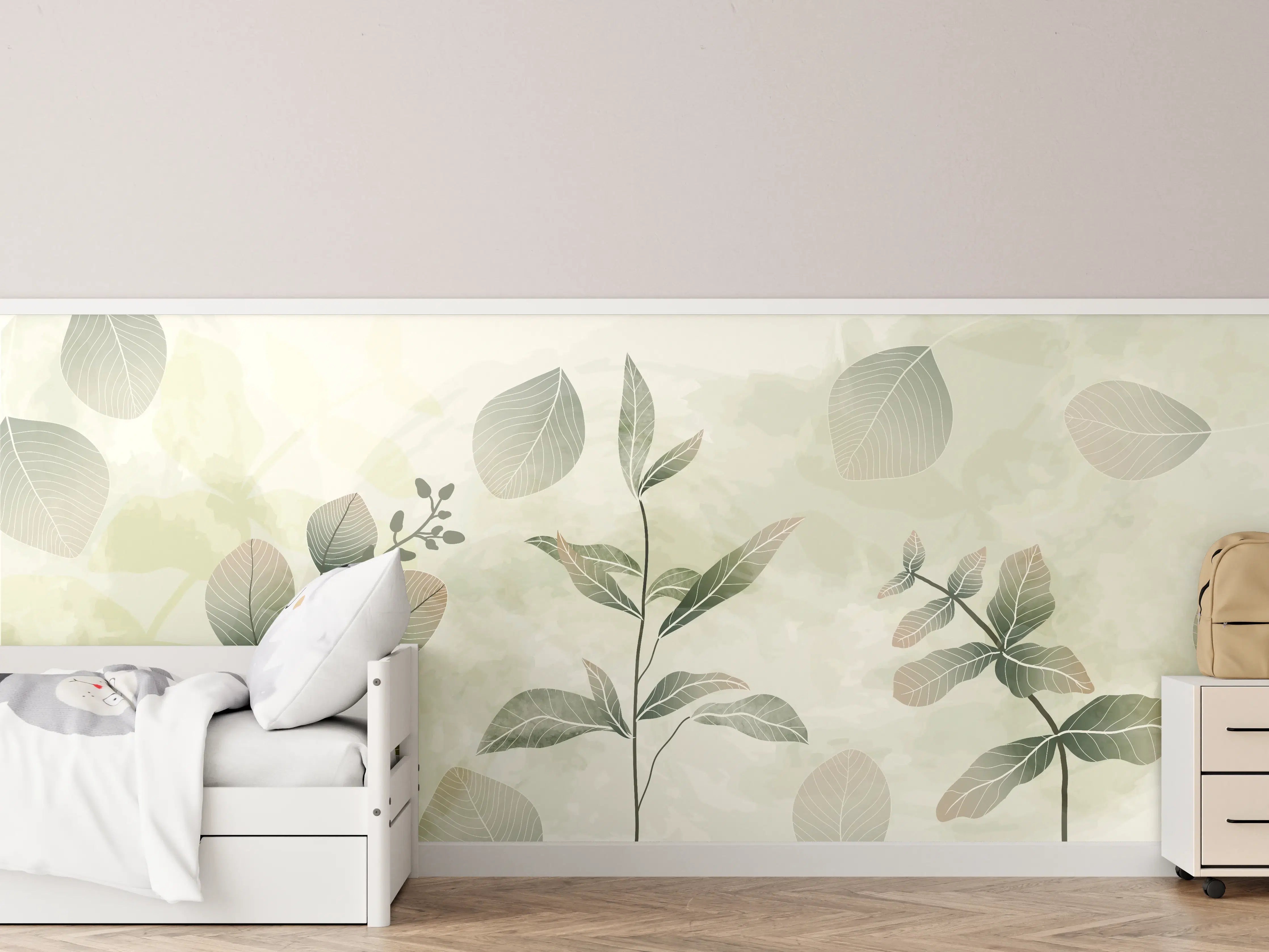 Kinderzimmer Wandgestaltung - Sanfte Botanical-Inspiration in Beige und Grau