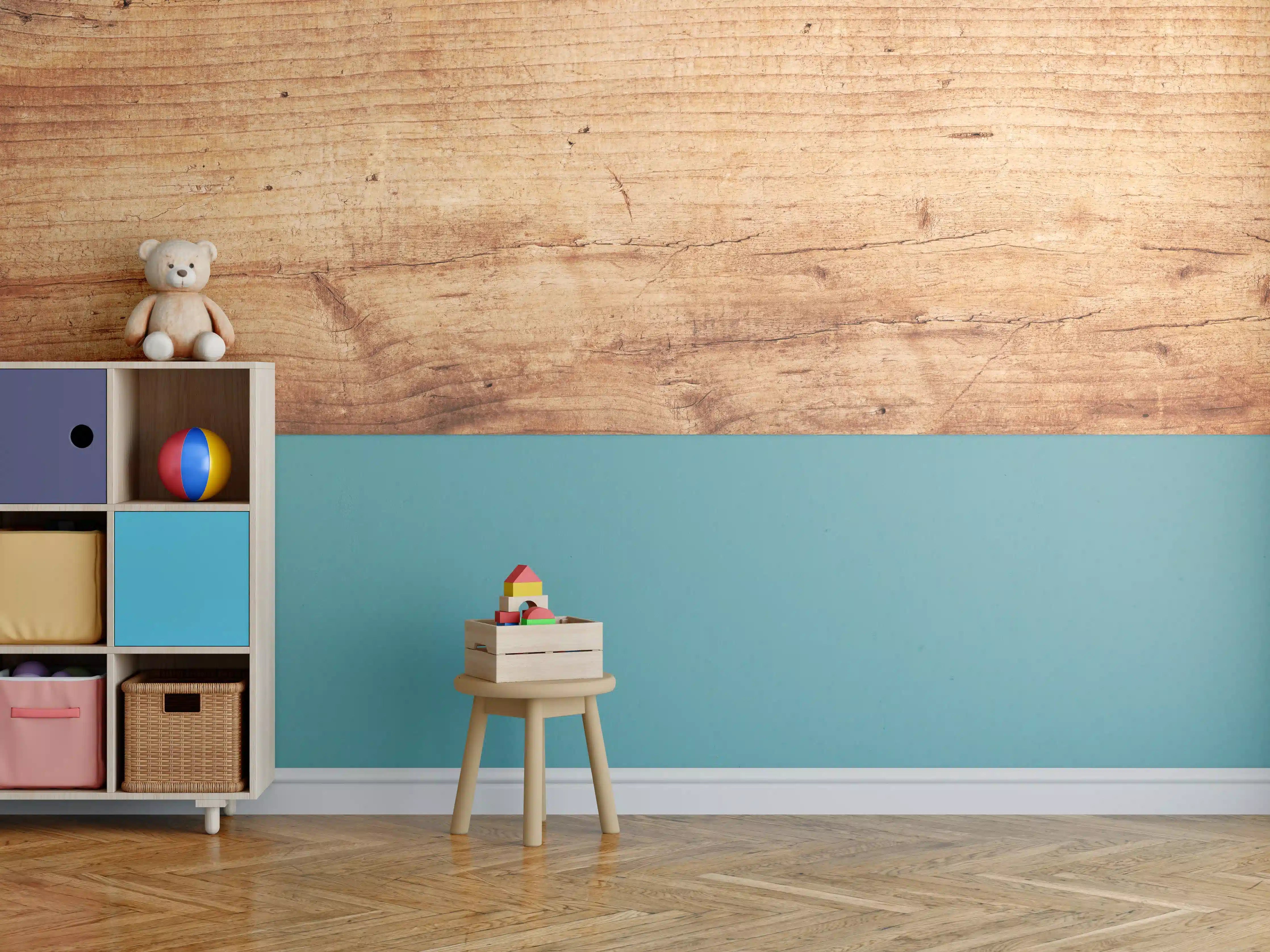 Kinderzimmer Wandgestaltung - Sanfte Grau-Holzstruktur