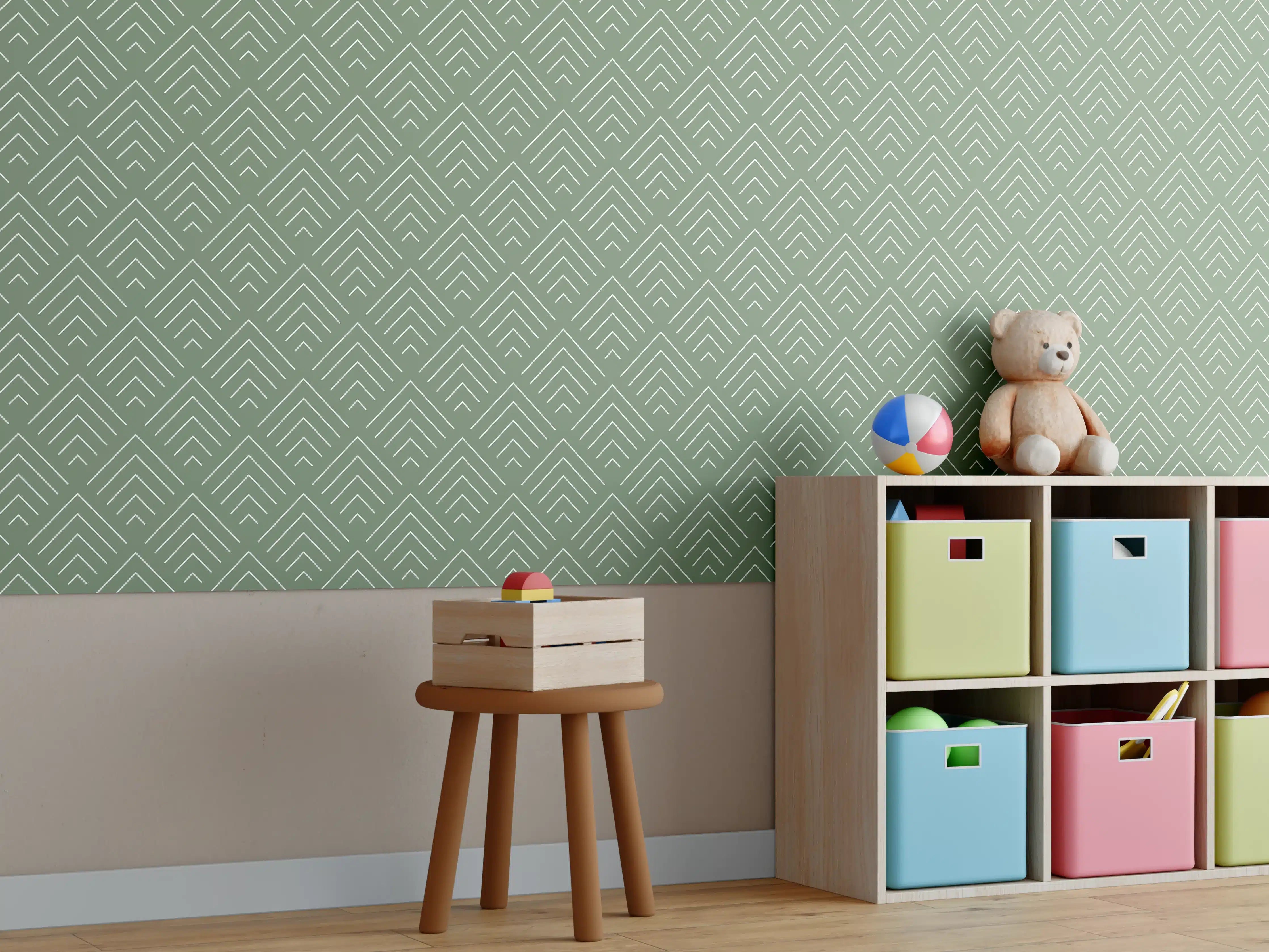 Kinderzimmer Wandgestaltung - Sanfte Grün- und Grautöne, elegante Dekoration