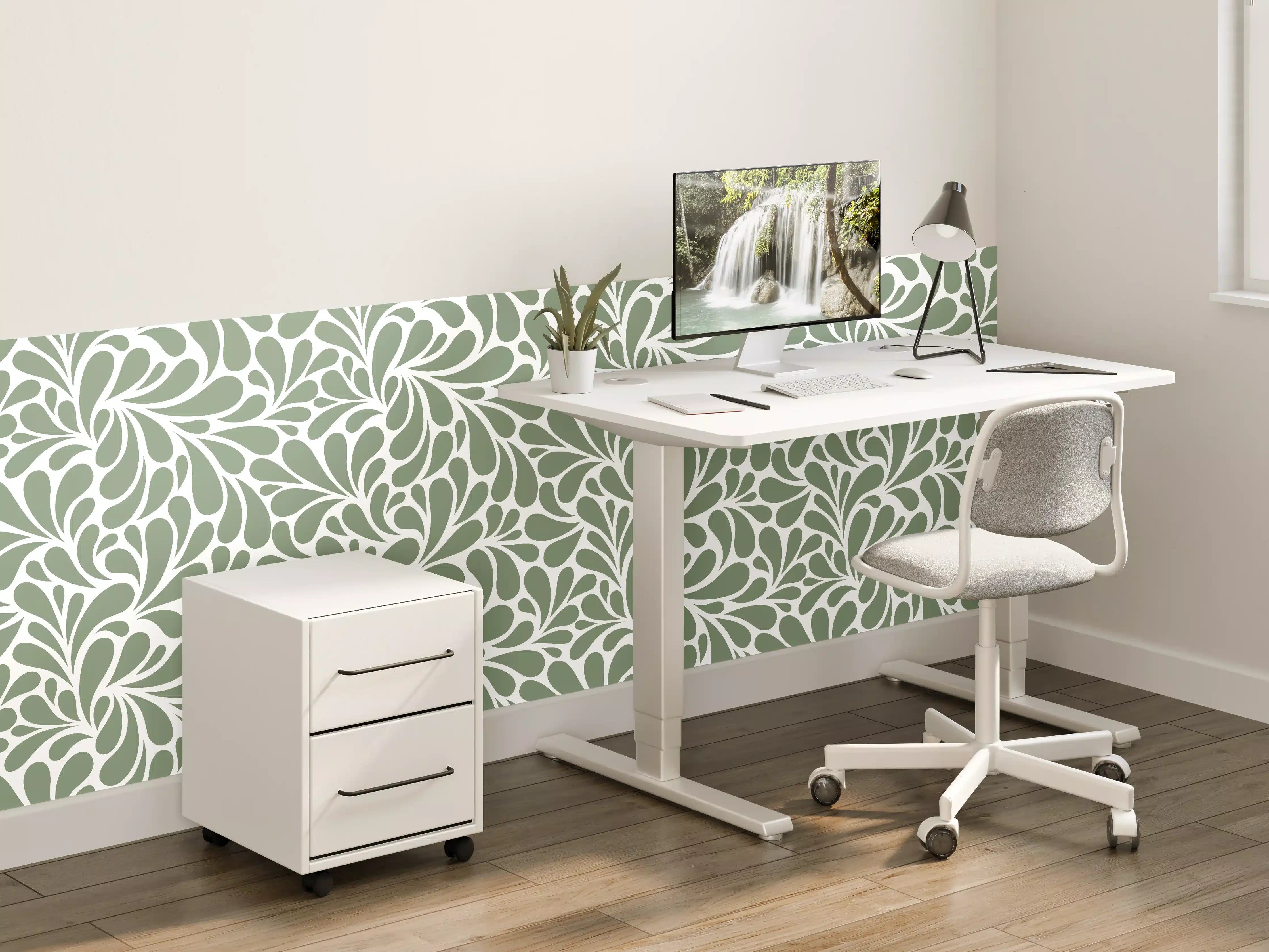 Kinderzimmer Wandgestaltung - Sanfte Grüntöne mit floraler Musterarbeit