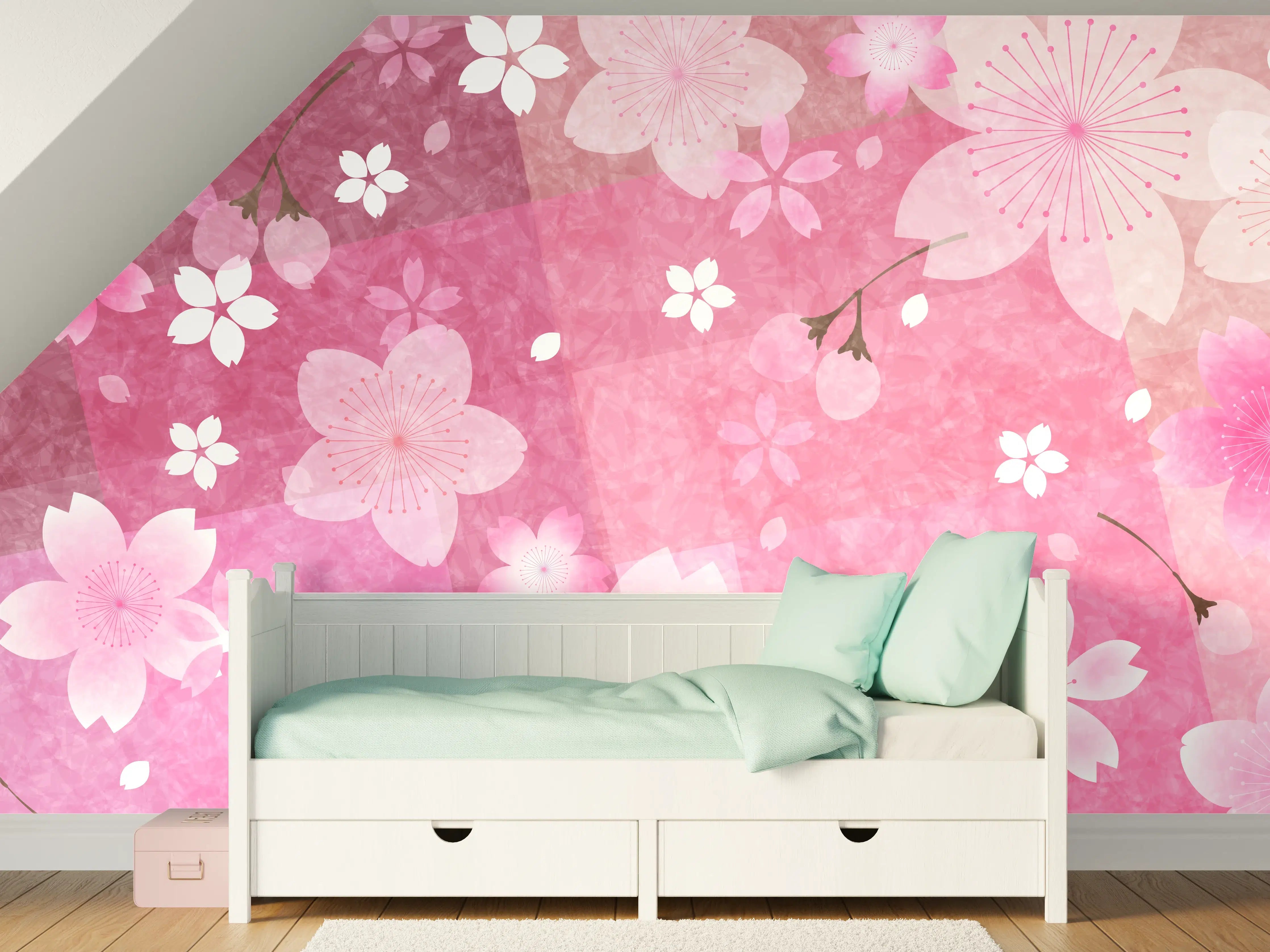 Kinderzimmer Wandgestaltung - Sanfte Kirschblüten in Rosa und Weiß