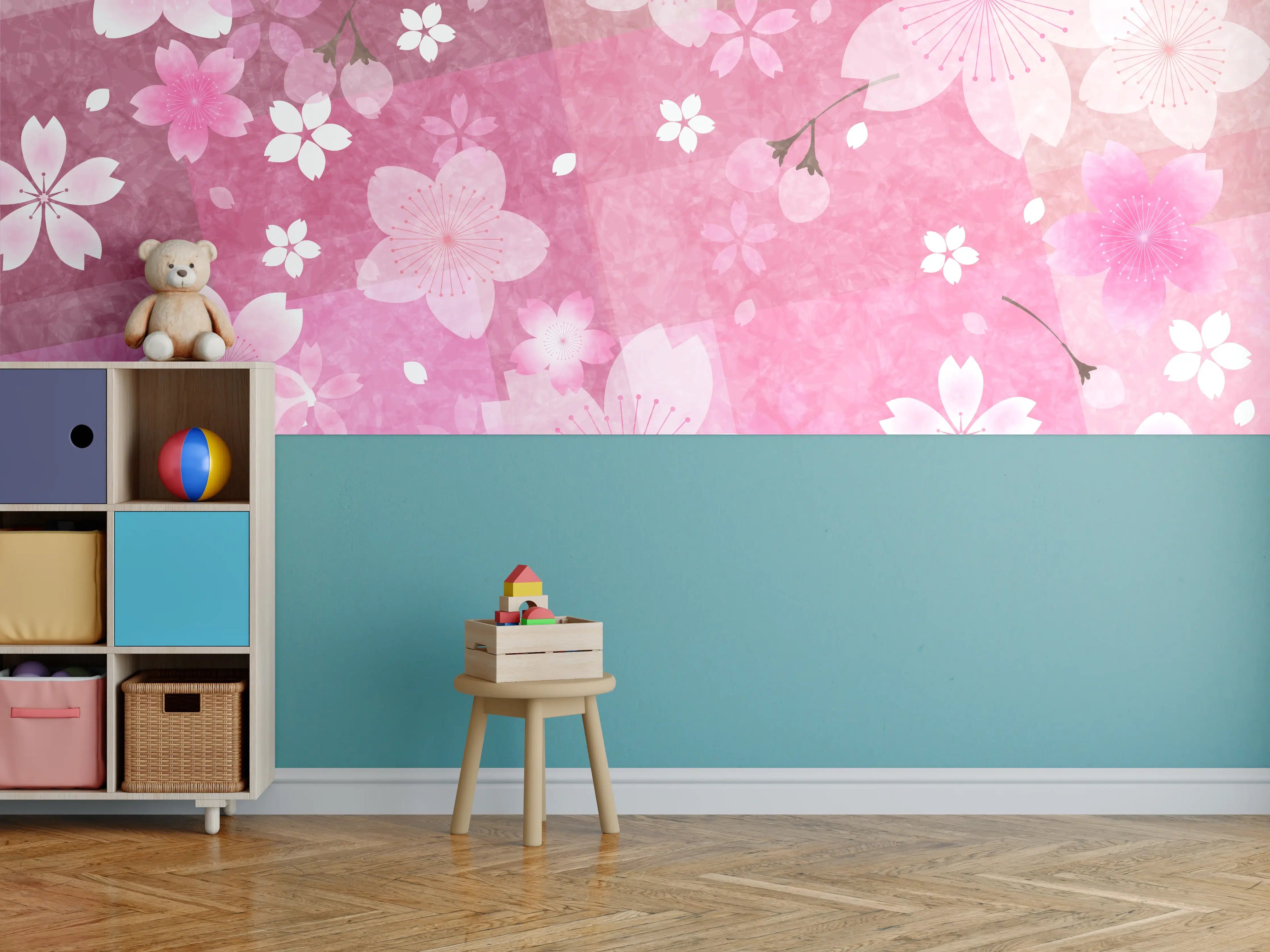 Kinderzimmer Wandgestaltung - Sanfte Kirschblüten in Rosa und Weiß