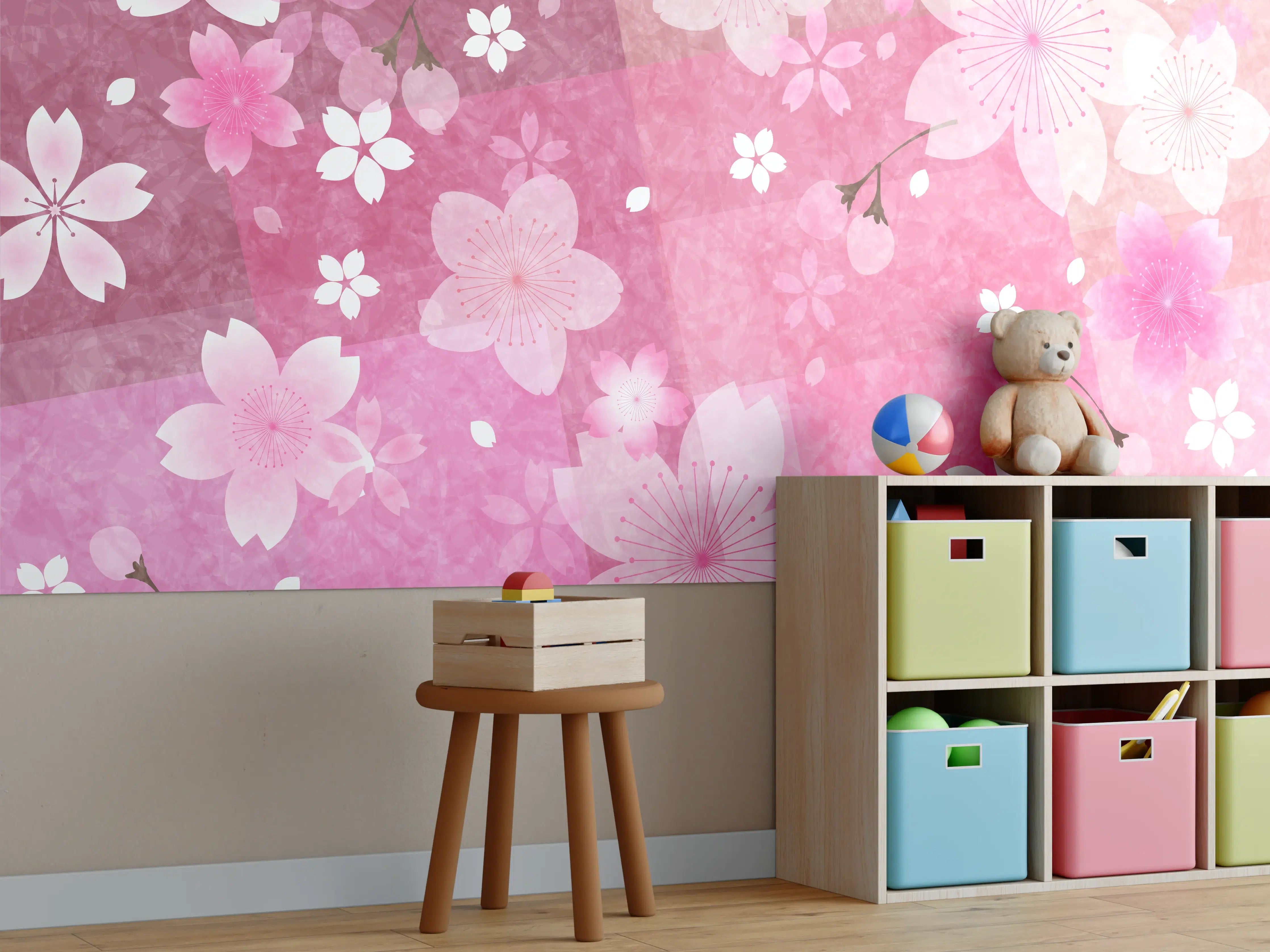 Kinderzimmer Wandgestaltung - Sanfte Kirschblüten in Rosa und Weiß