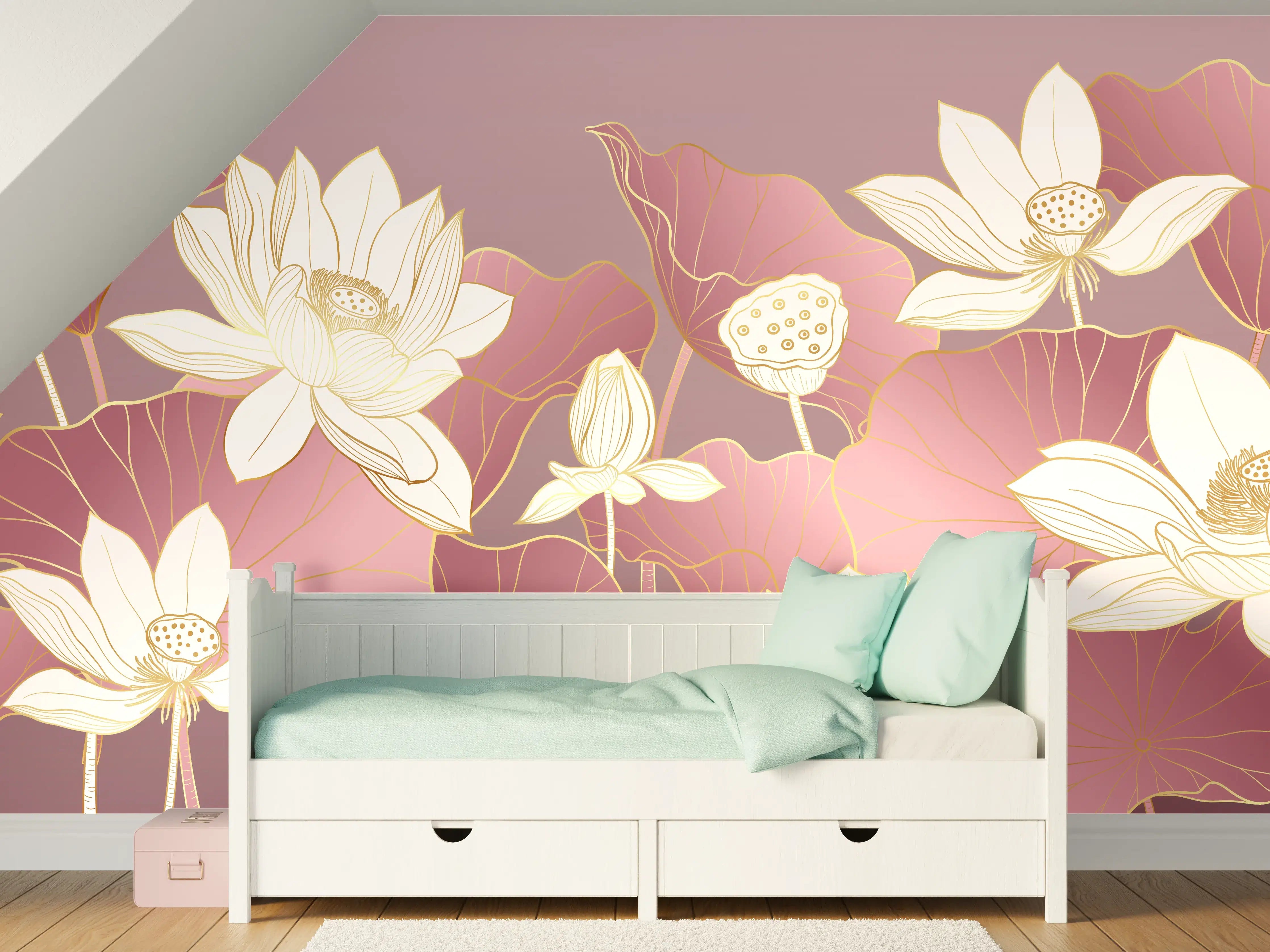 Kinderzimmer Wandgestaltung - Sanfte Lotusblumen in Pink und Weiß