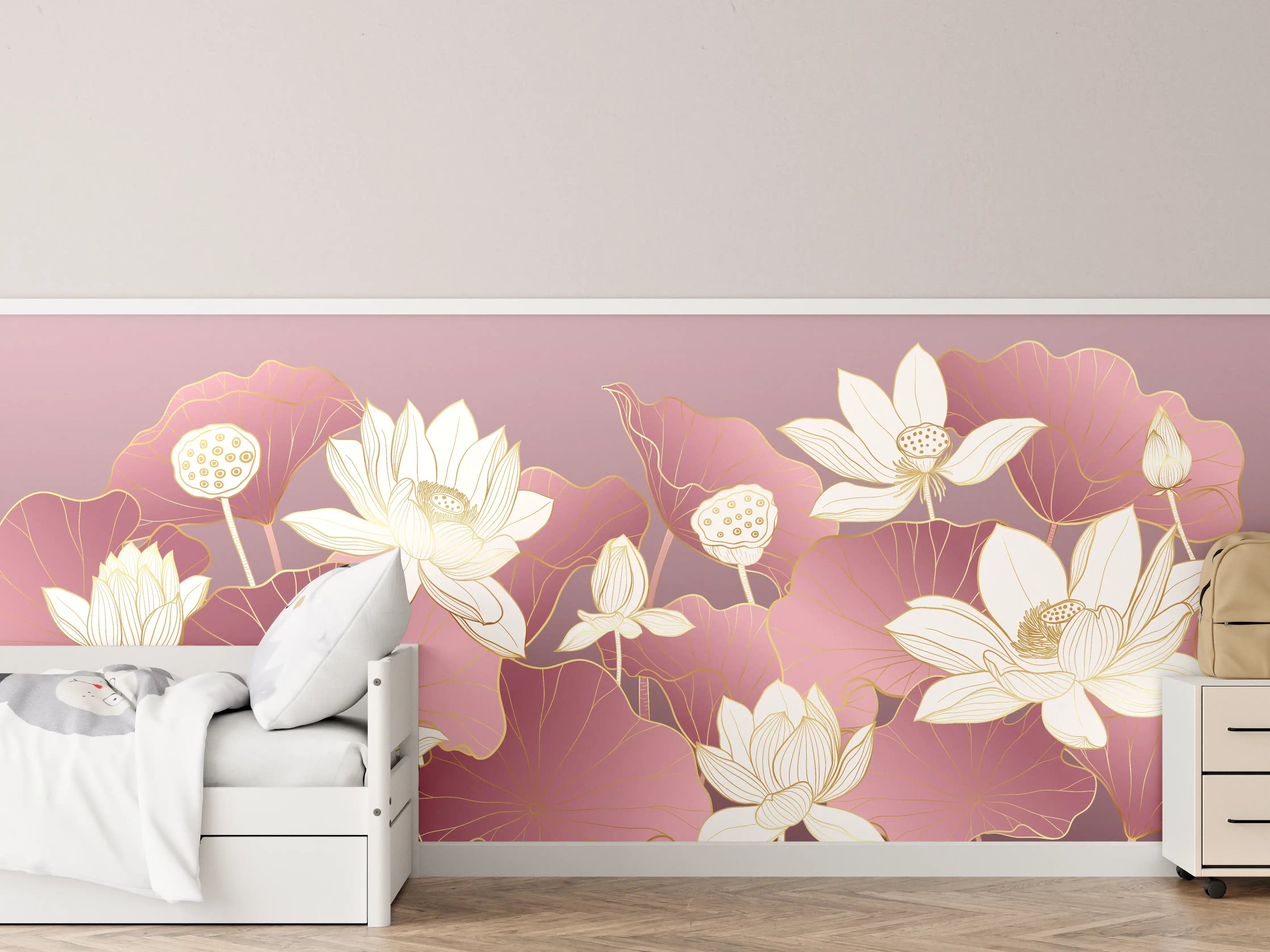 Kinderzimmer Wandgestaltung - Sanfte Lotusblumen in Pink und Weiß