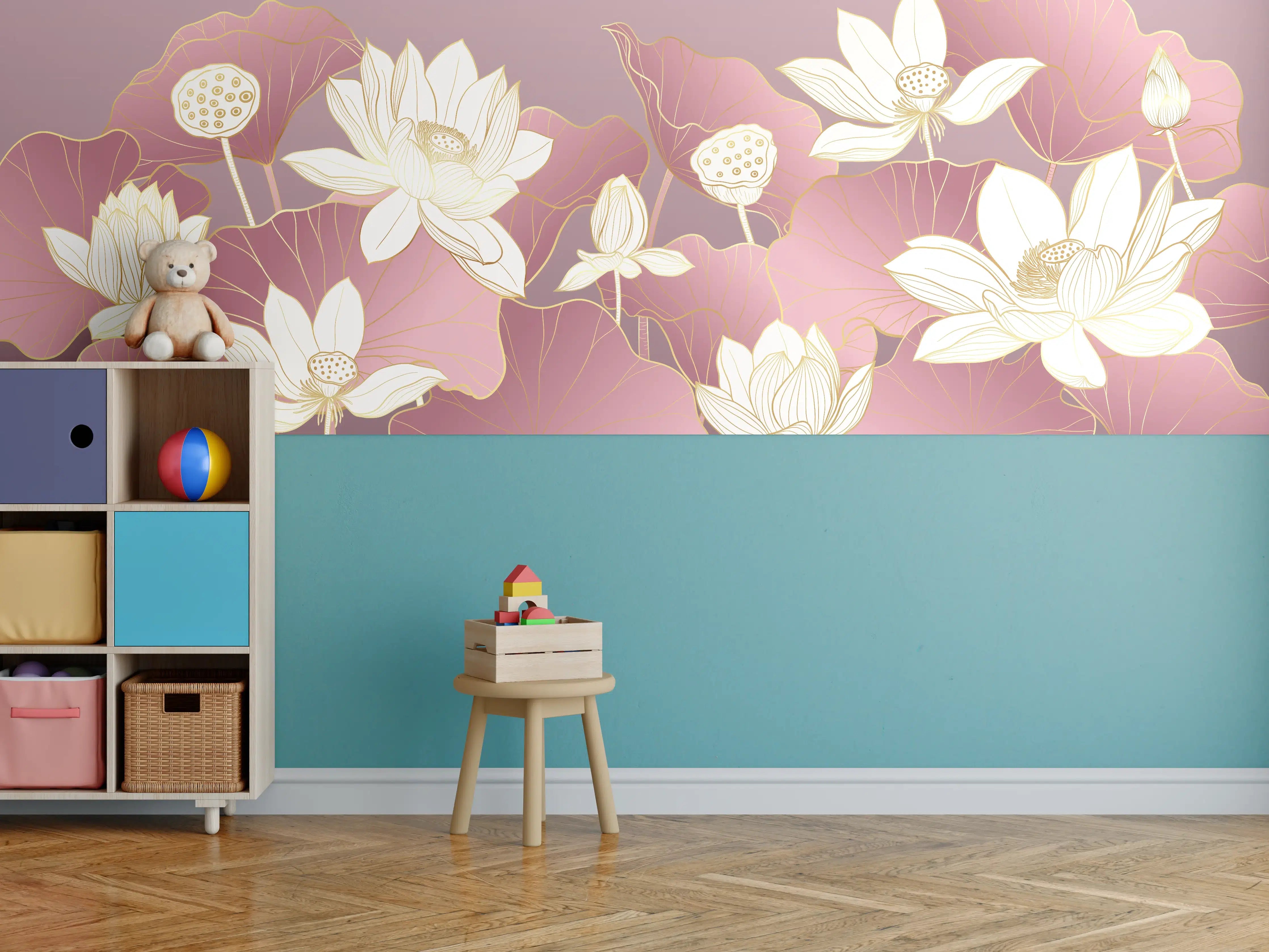 Kinderzimmer Wandgestaltung - Sanfte Lotusblumen in Pink und Weiß