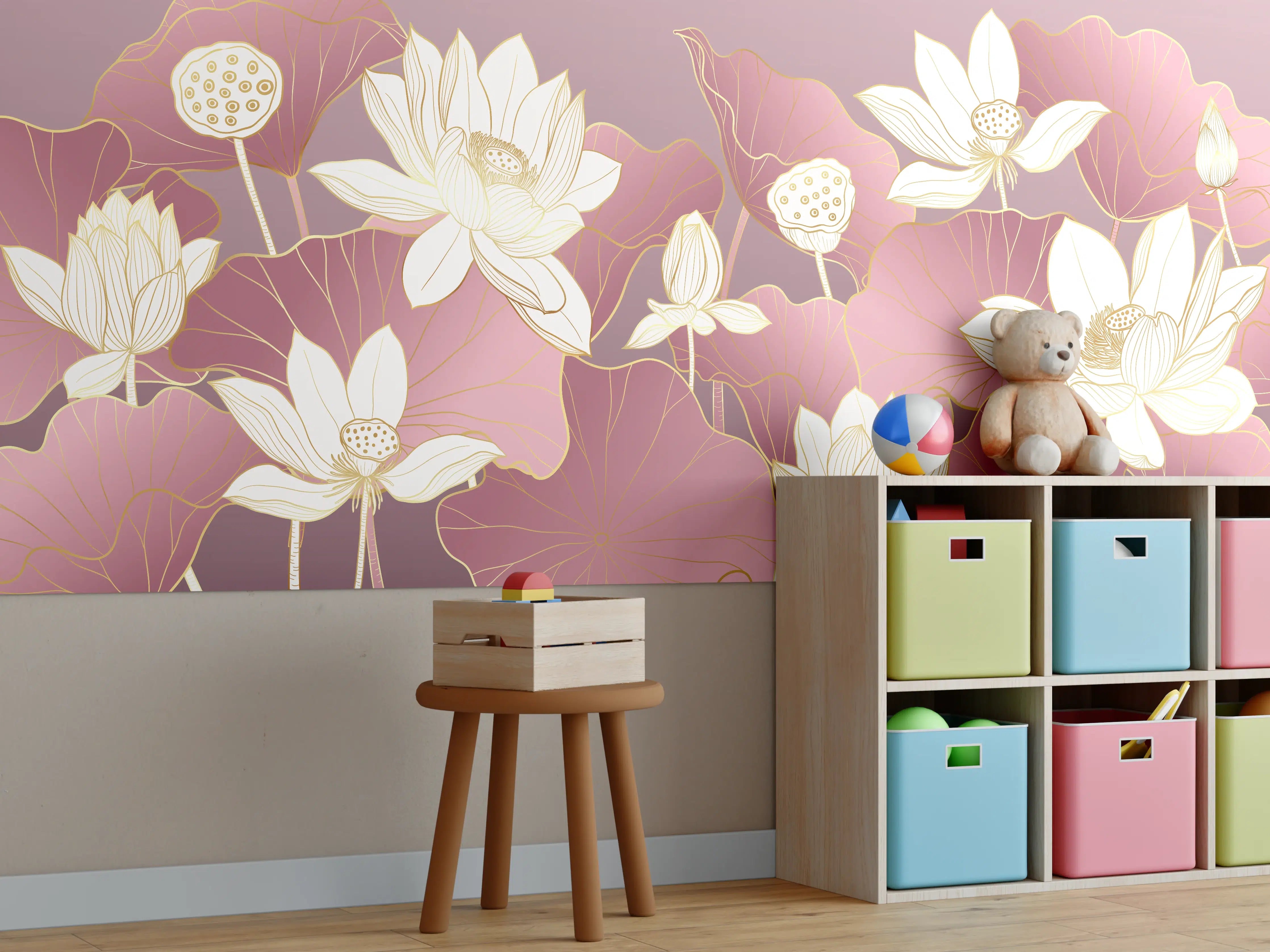 Kinderzimmer Wandgestaltung - Sanfte Lotusblumen in Pink und Weiß