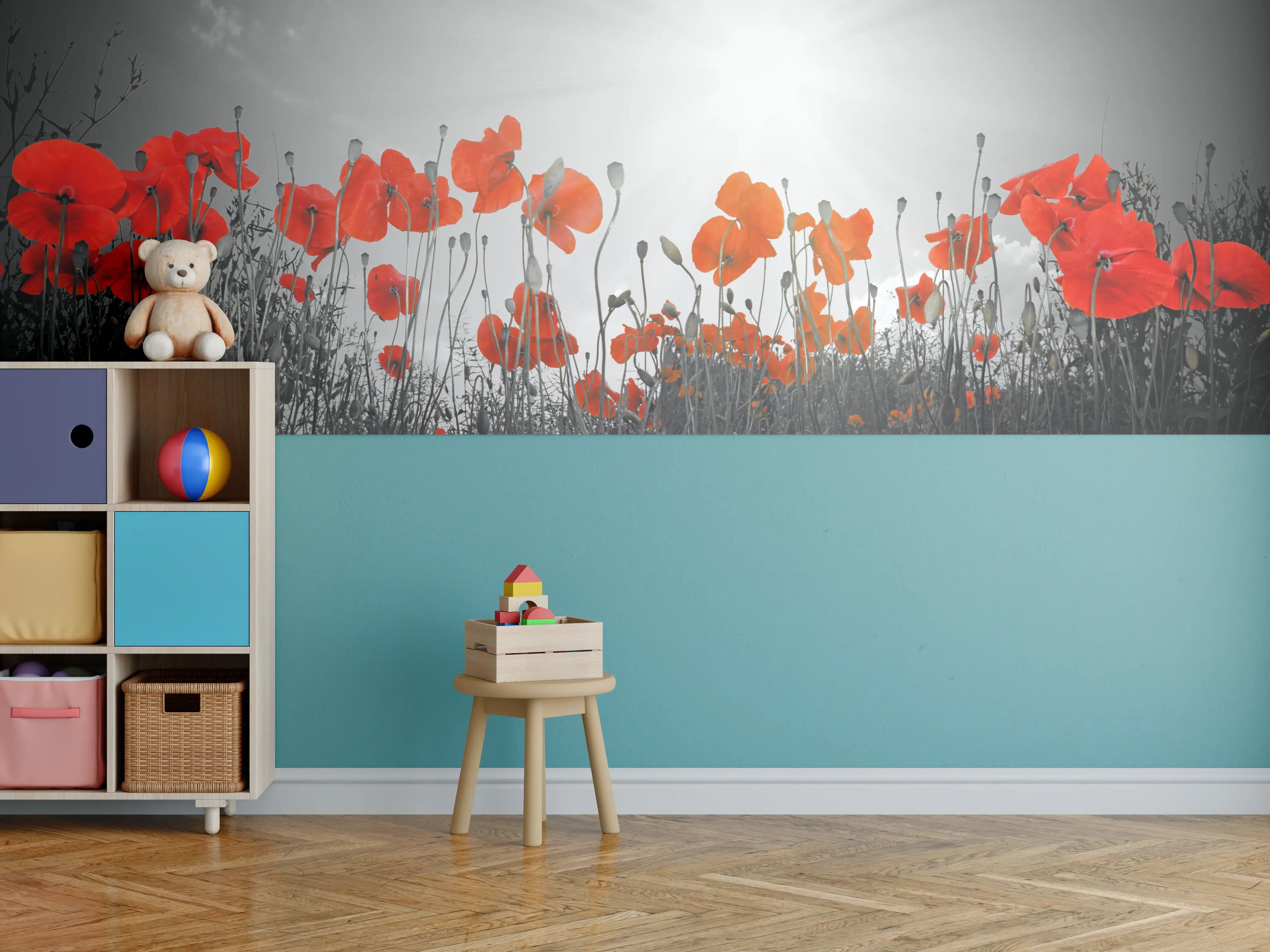 Kinderzimmer Wandgestaltung - Sanfte Mohnblumen im Morgengrauen