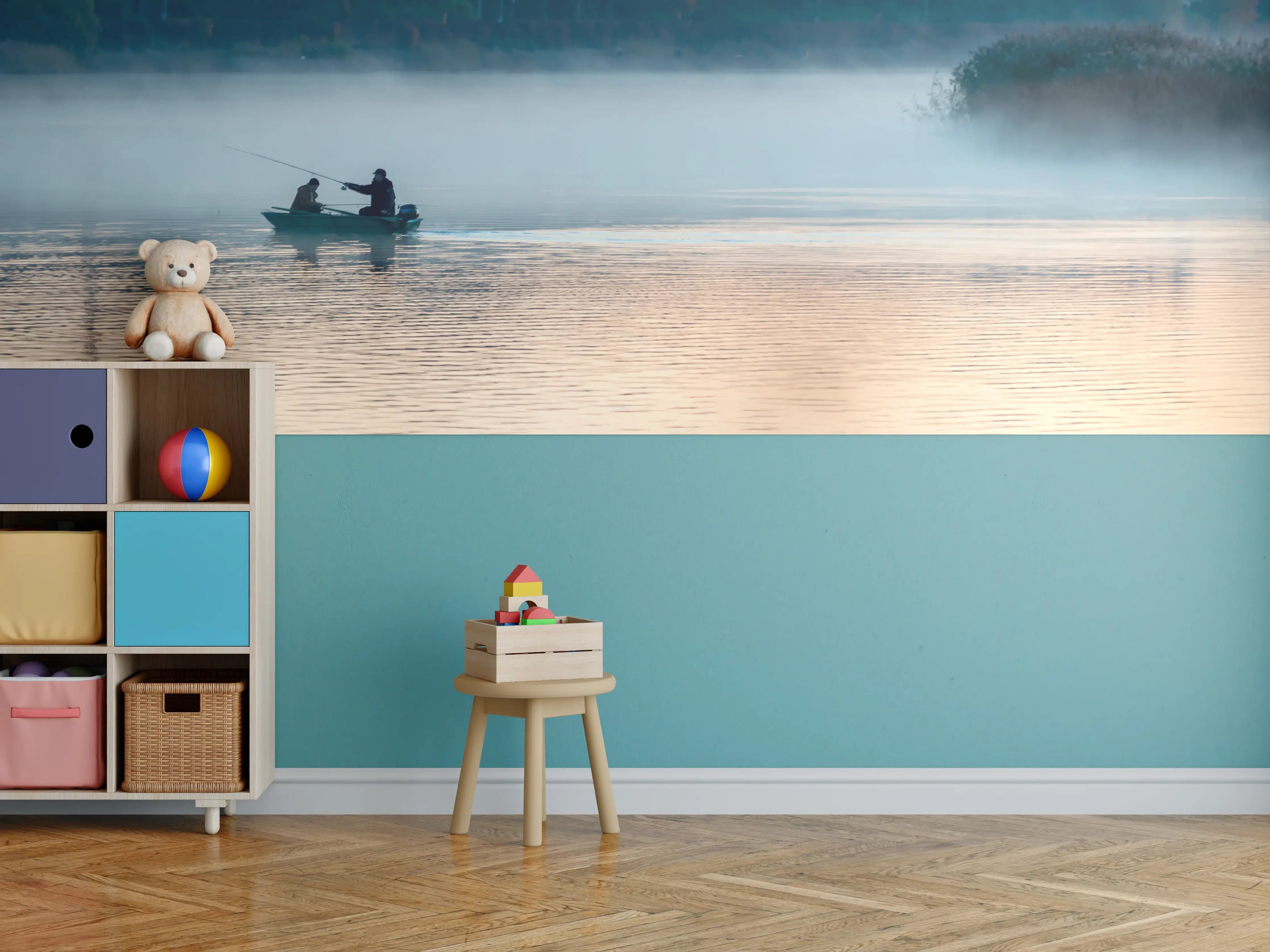 Kinderzimmer Wandgestaltung - Sanfte Morgen im Nebel am Wasser
