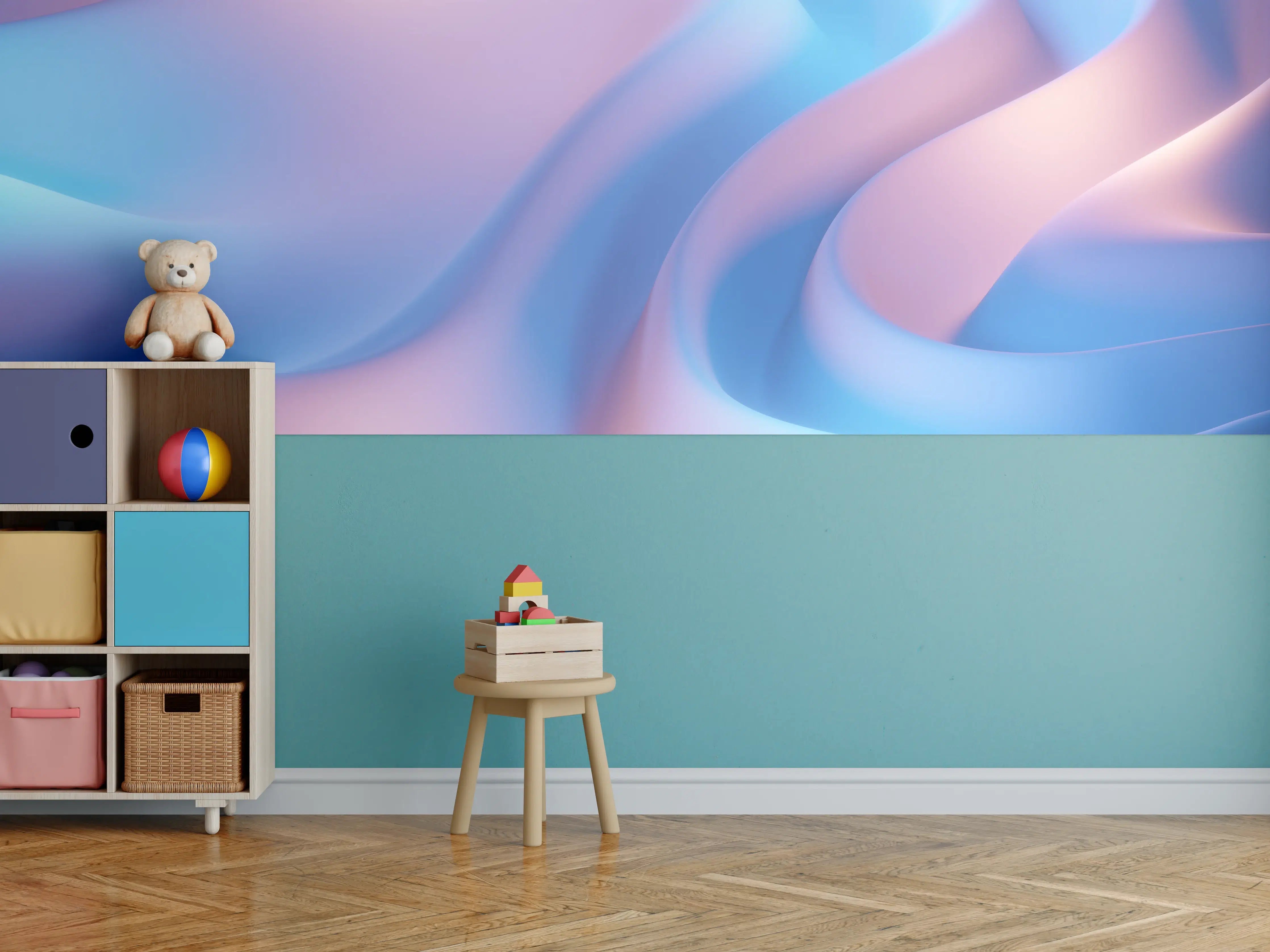 Kinderzimmer Wandgestaltung - Sanfte Pastell-Akzente in fließendem Design