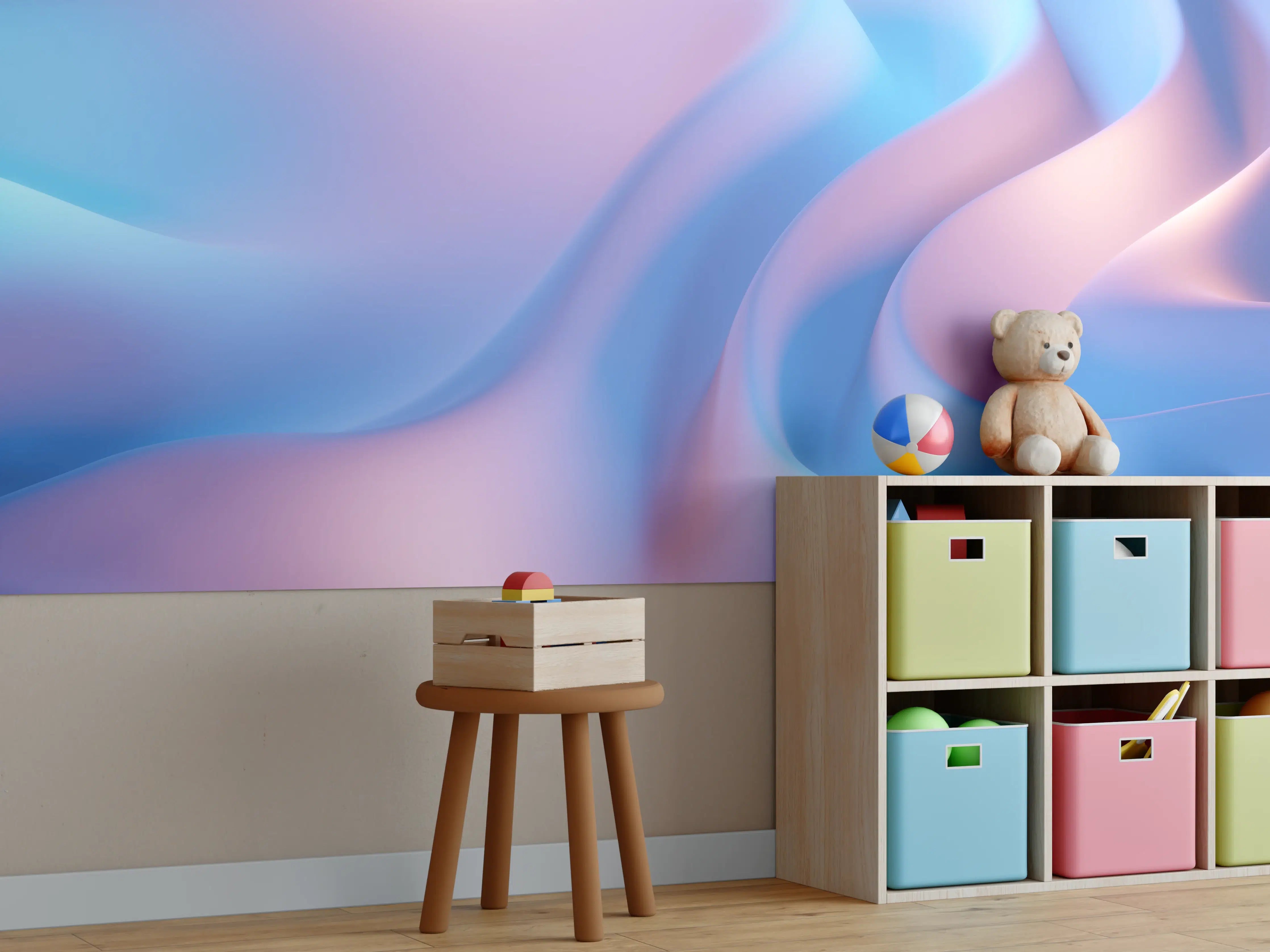 Kinderzimmer Wandgestaltung - Sanfte Pastell-Akzente in fließendem Design