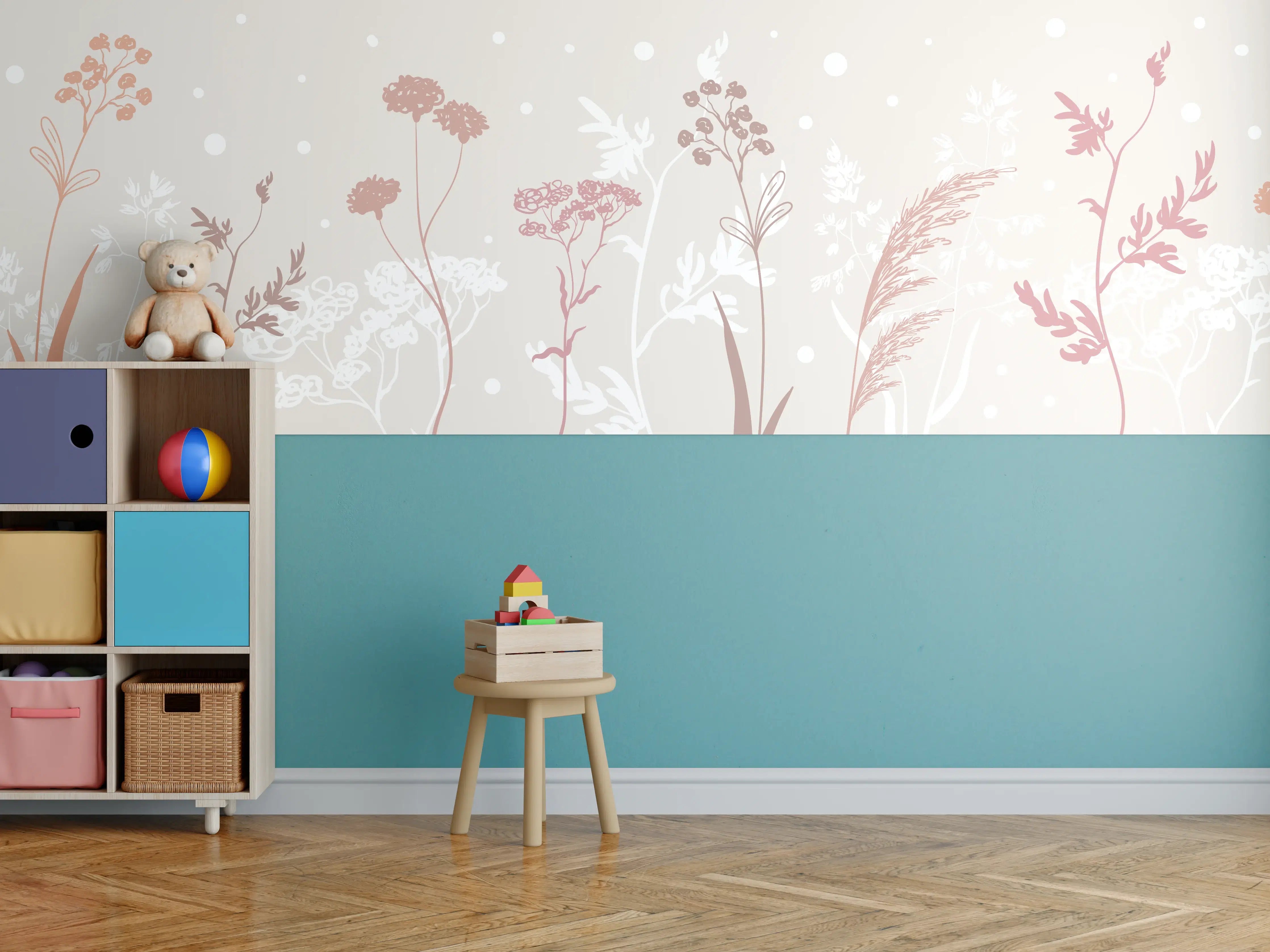 Kinderzimmer Wandgestaltung - Sanfte Pastell-Blumen-Illustration