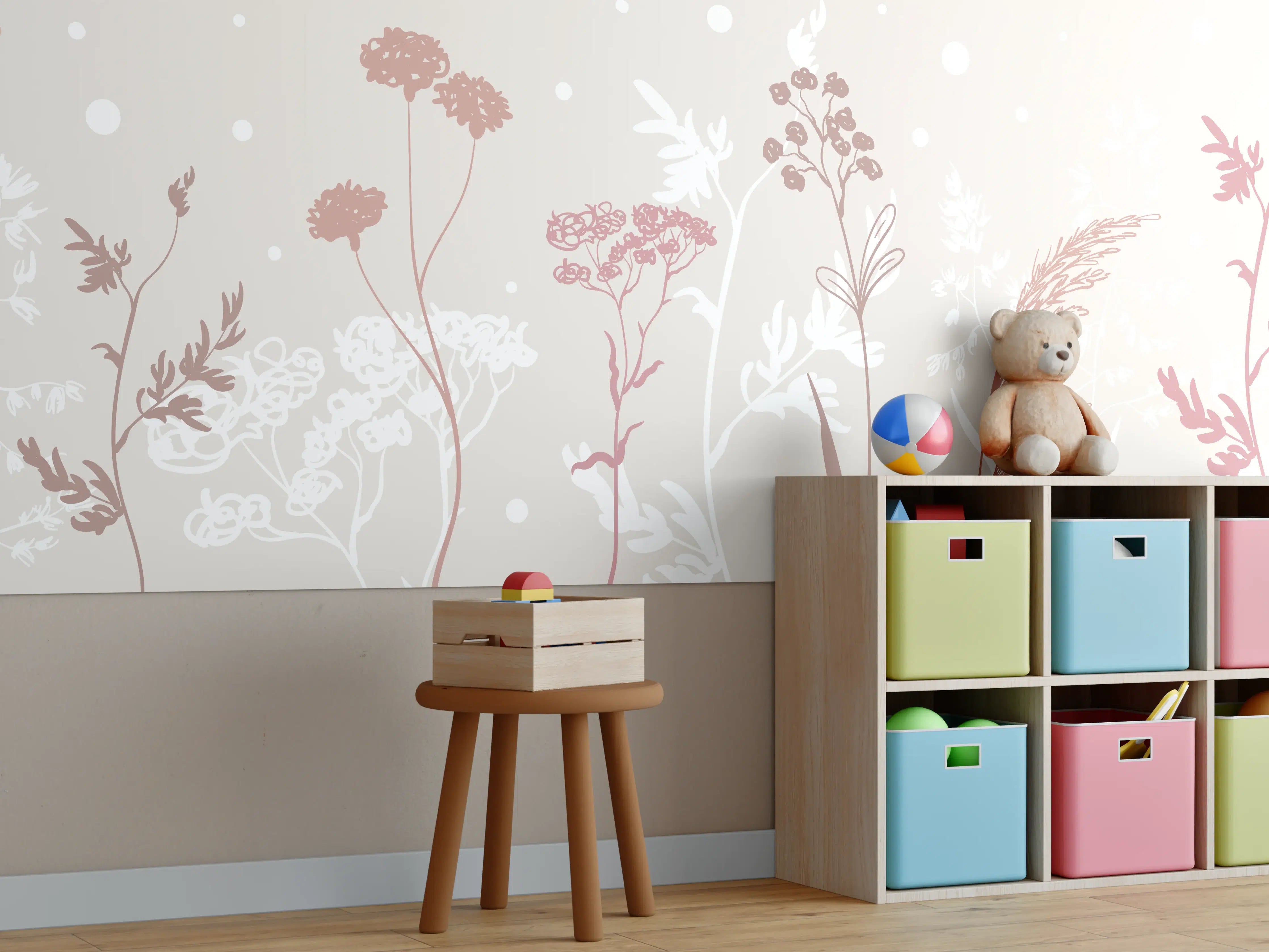 Kinderzimmer Wandgestaltung - Sanfte Pastell-Blumen-Illustration