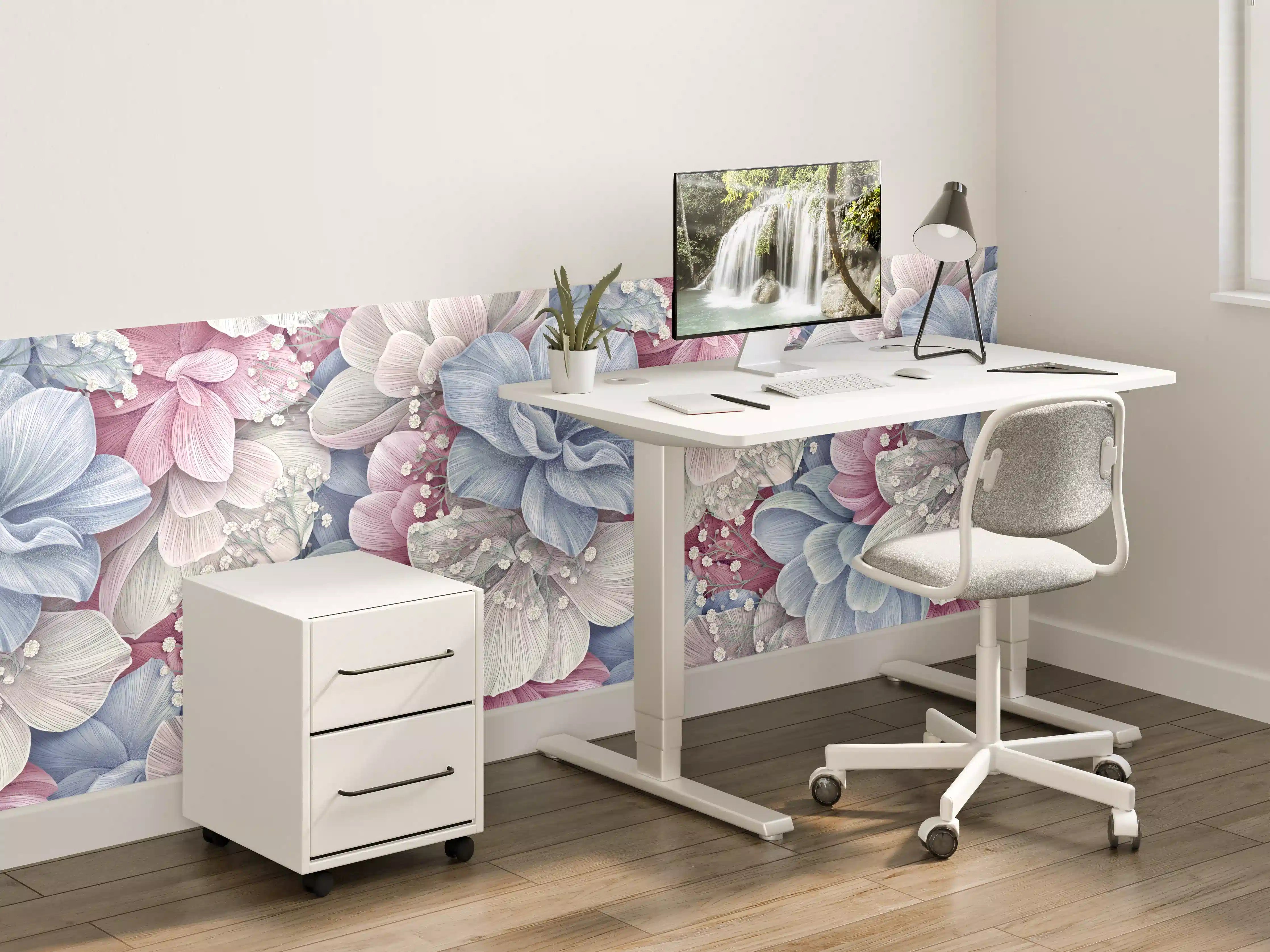 Kinderzimmer Wandgestaltung - Sanfte Pastellblumen in Wasserfarbenoptik