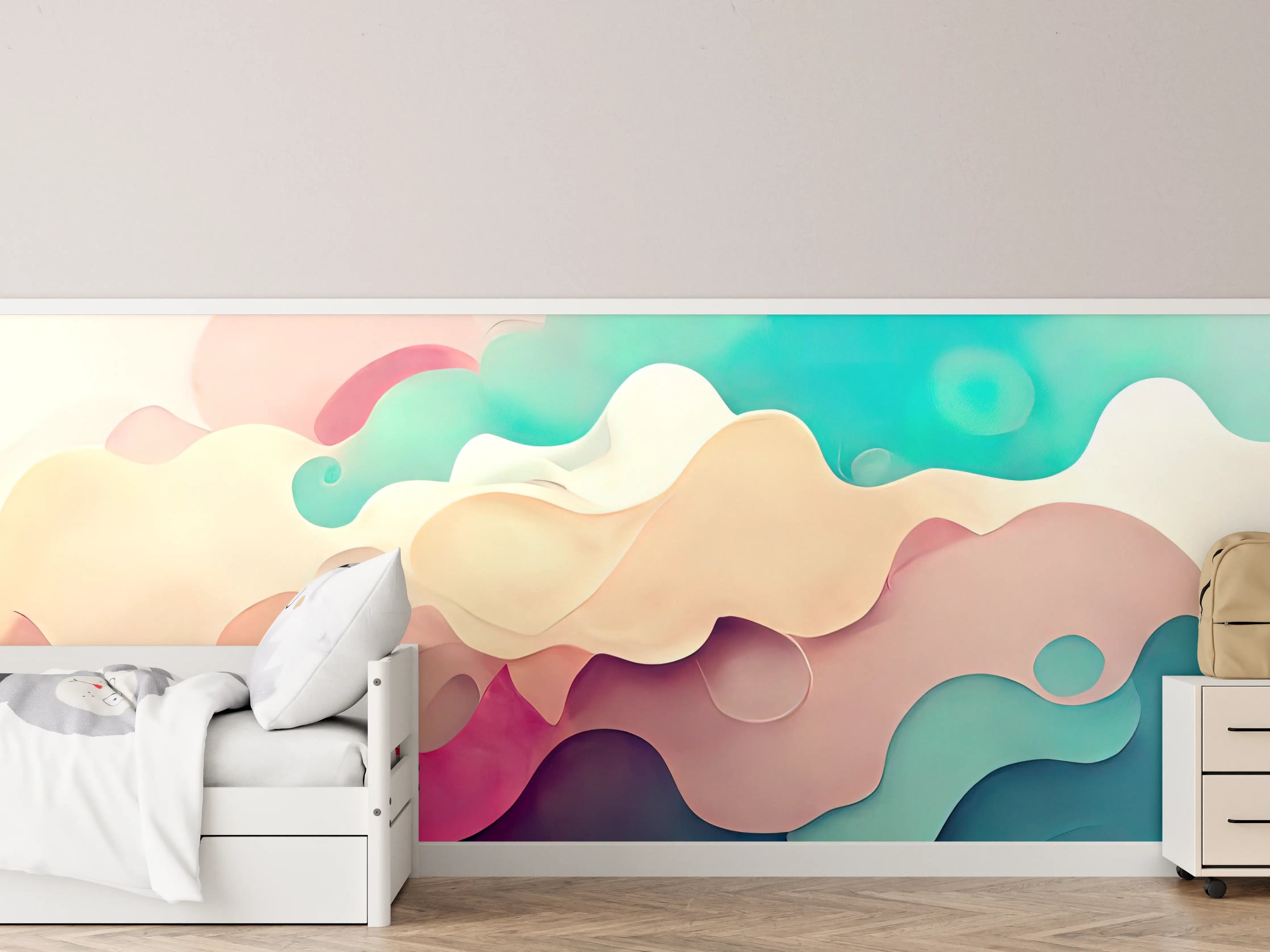Kinderzimmer Wandgestaltung - Sanfte Pastellwellen in Himmelblau und Rosa