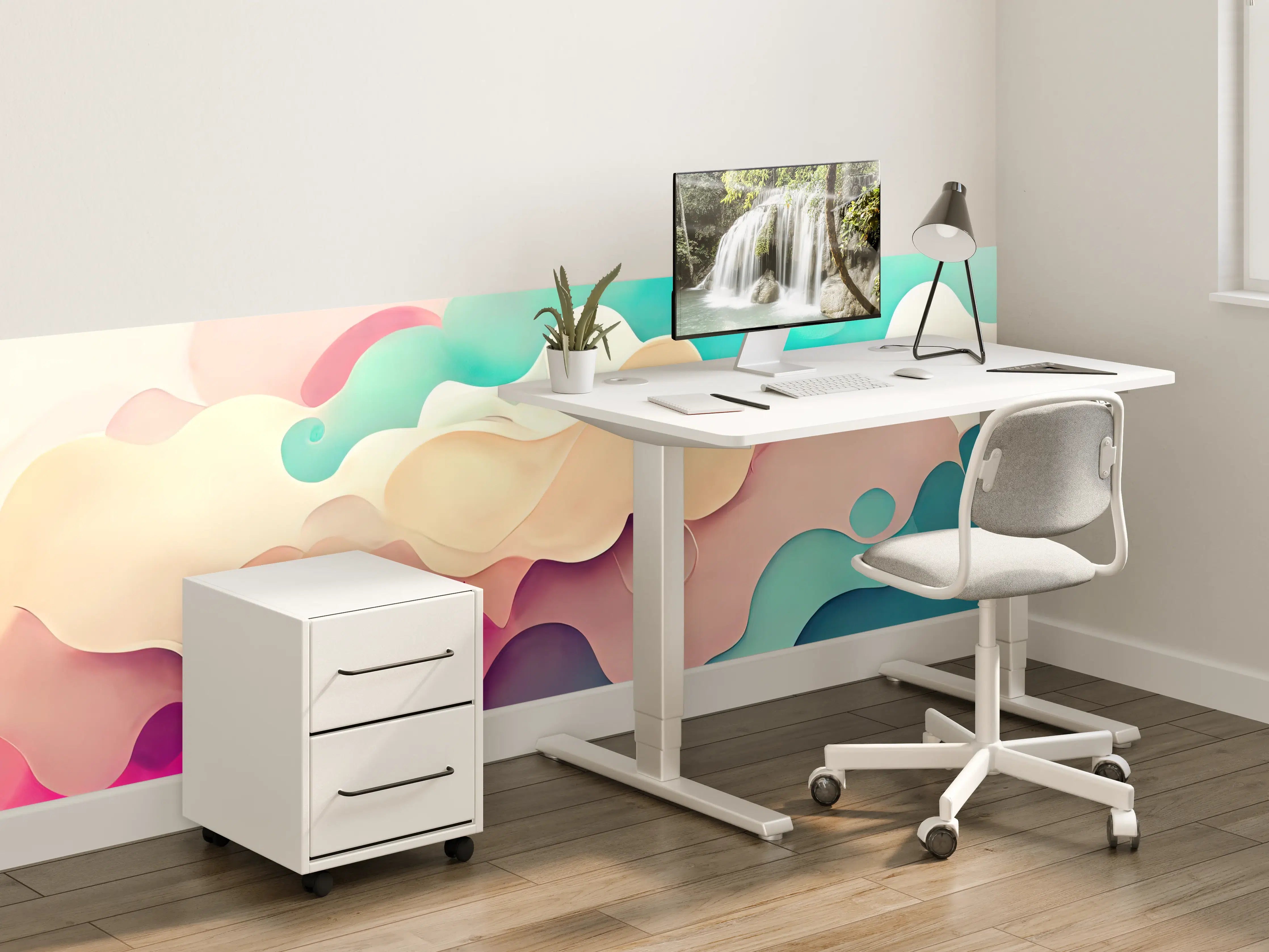 Kinderzimmer Wandgestaltung - Sanfte Pastellwellen in Himmelblau und Rosa