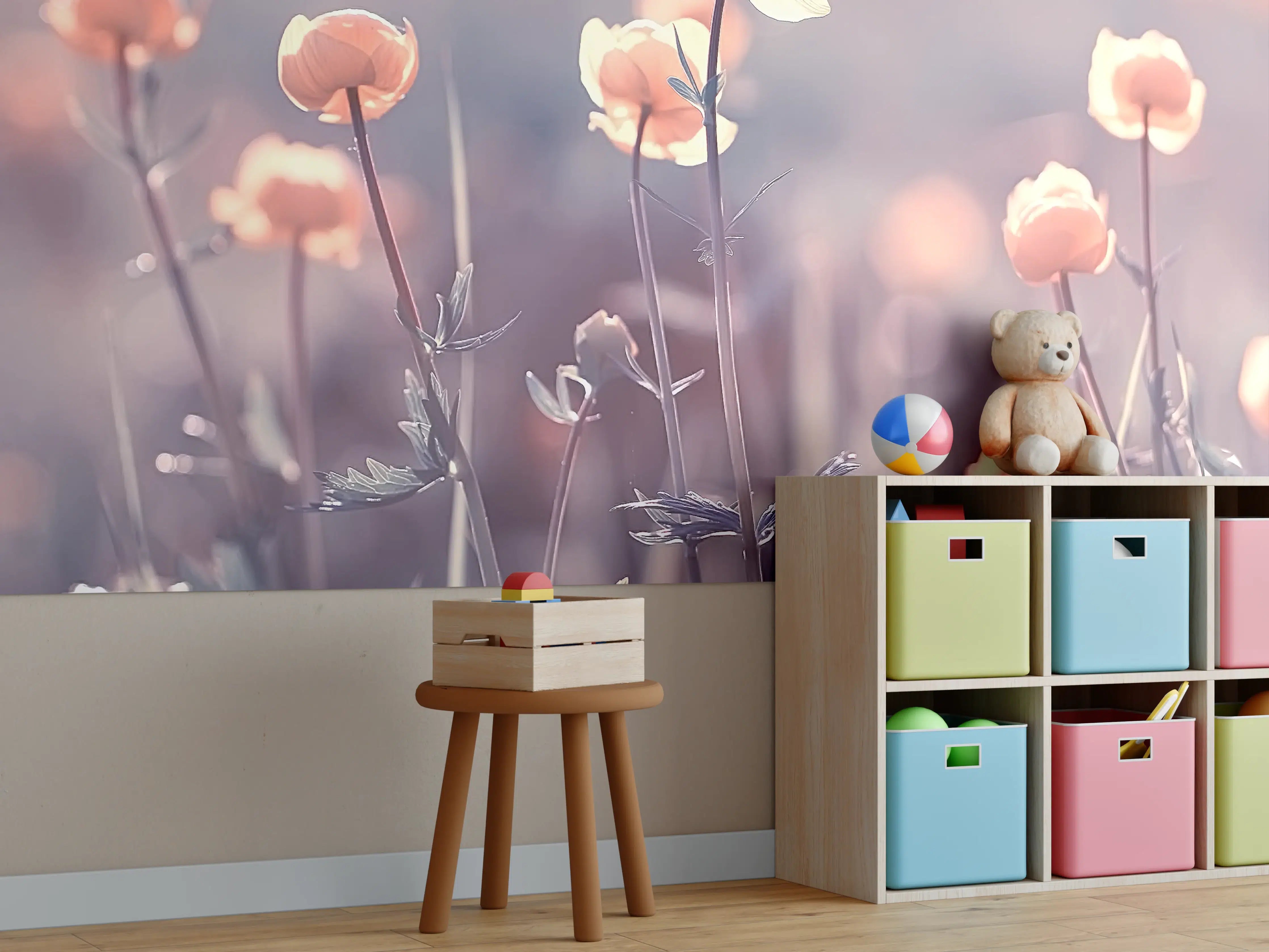 Kinderzimmer Wandgestaltung - Sanfte Pfingstrosen in Pastellfarben