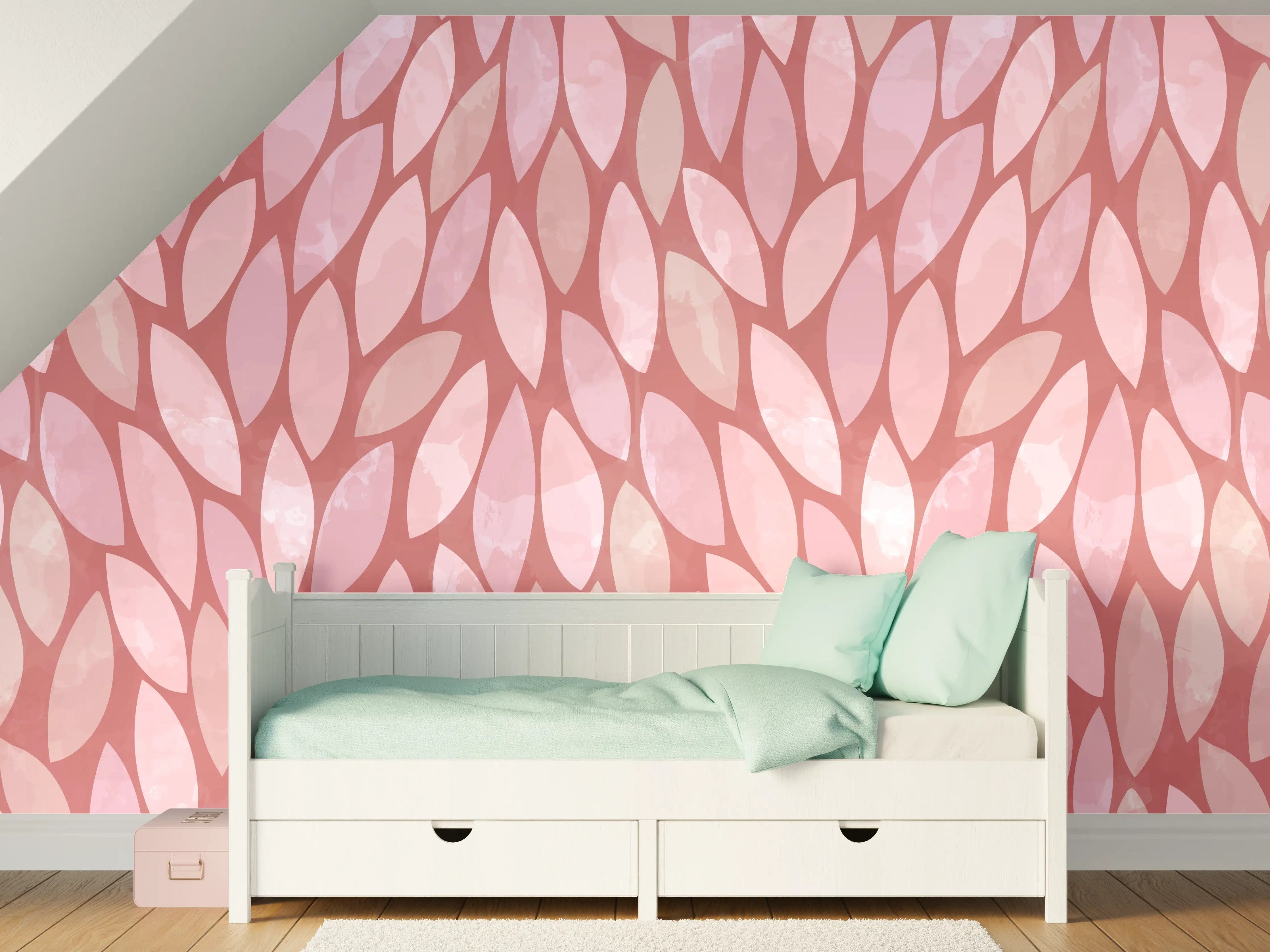 Kinderzimmer Wandgestaltung - Sanfte Pink-Töne mit Blattmuster
