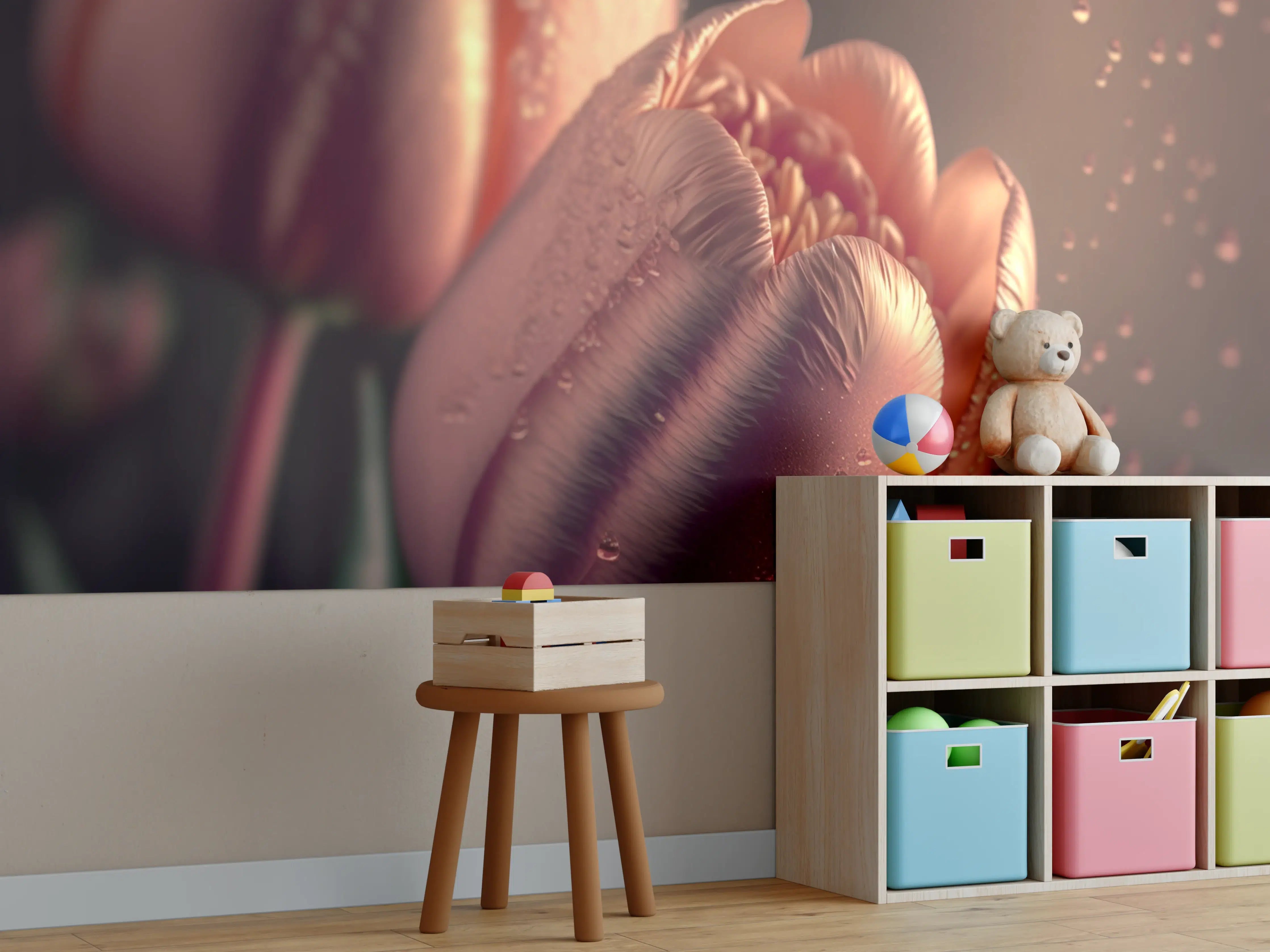 Kinderzimmer Wandgestaltung - Sanfte Pinktulpe bei Dämmerung