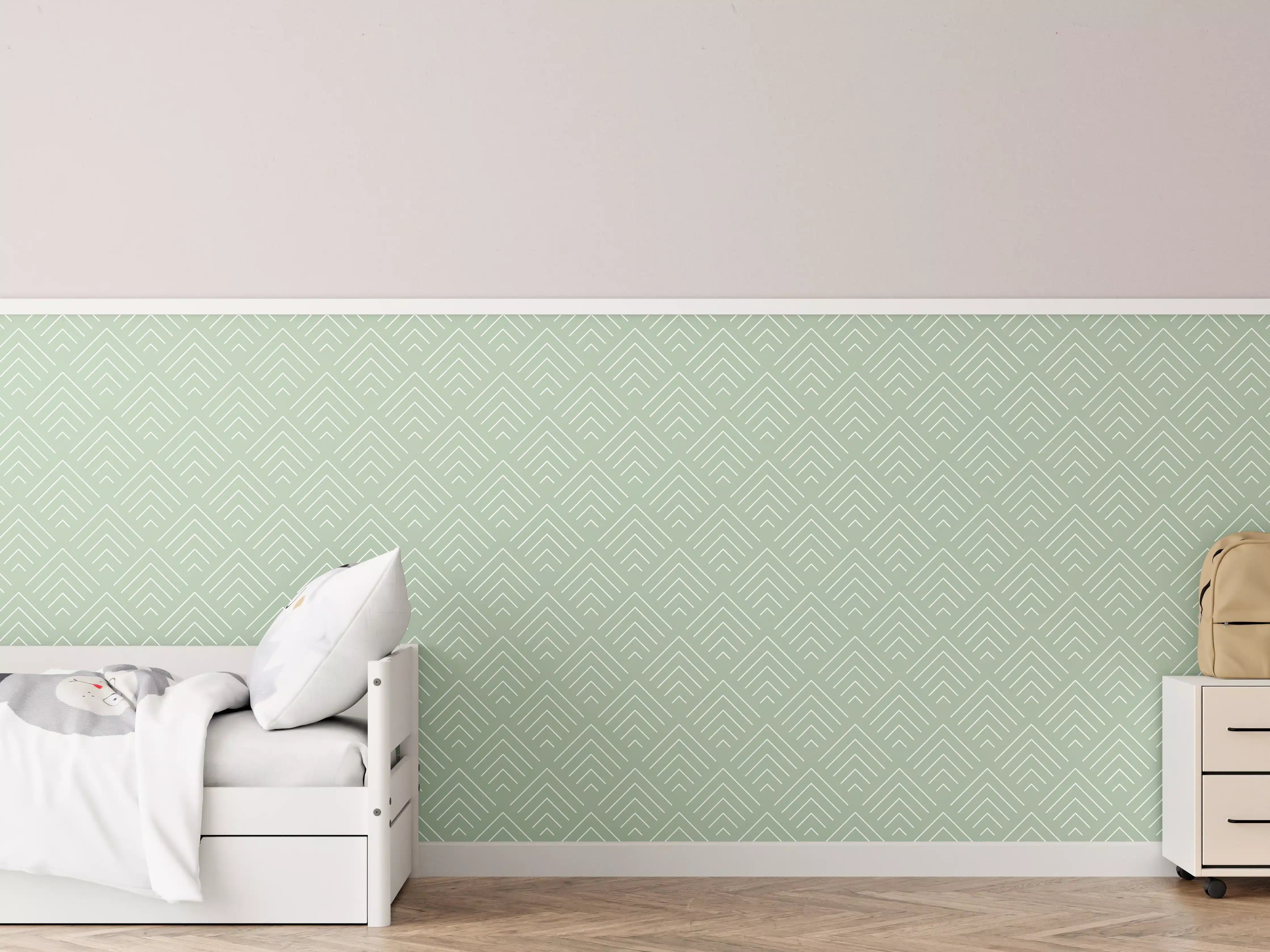 Kinderzimmer Wandgestaltung - Sanfte Salvia-Farbe mit eleganter Simmetria-Optik