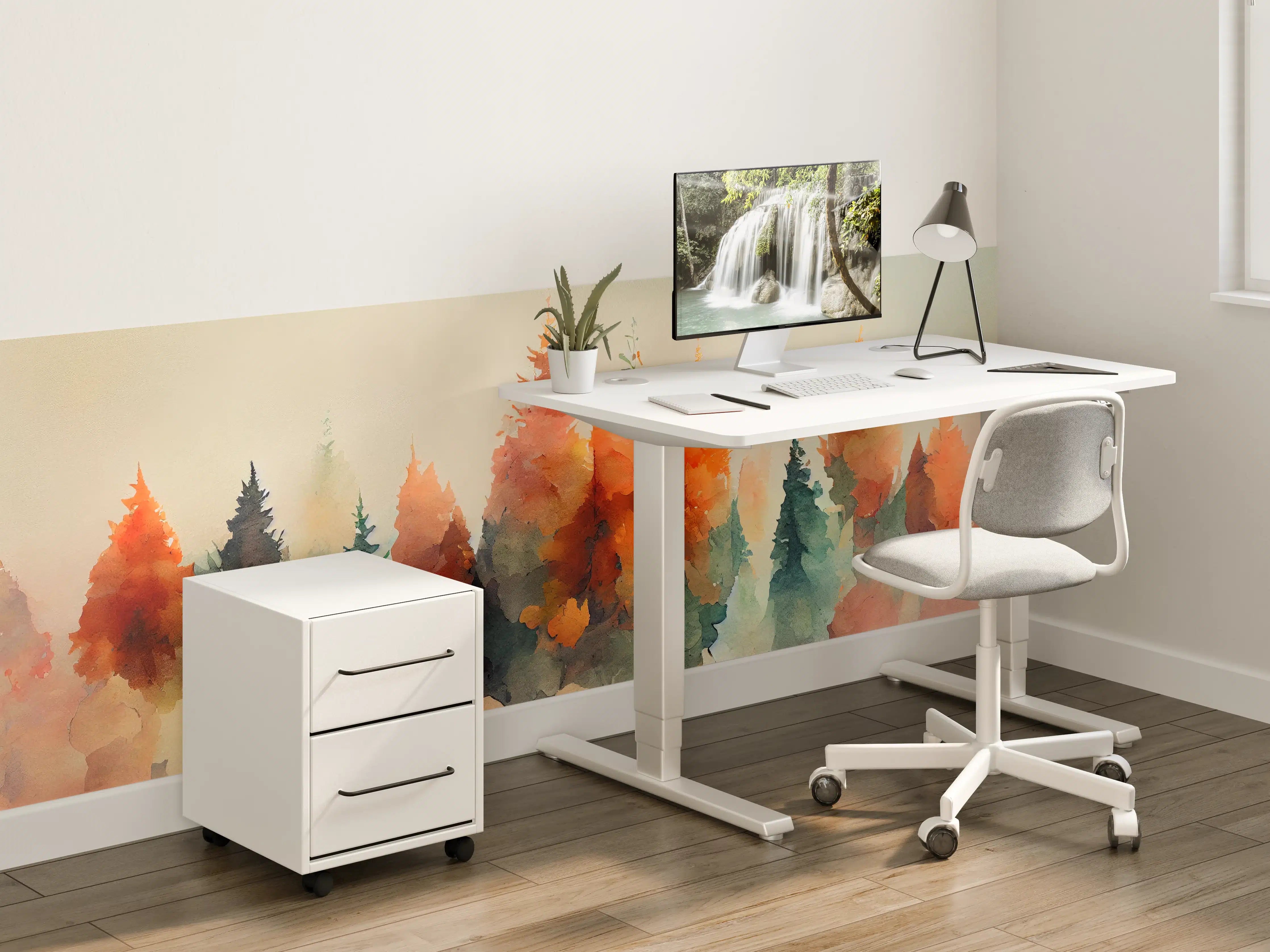 Kinderzimmer Wandgestaltung - Sanfte Wasserfarben-Waldszene in Pastelltönen