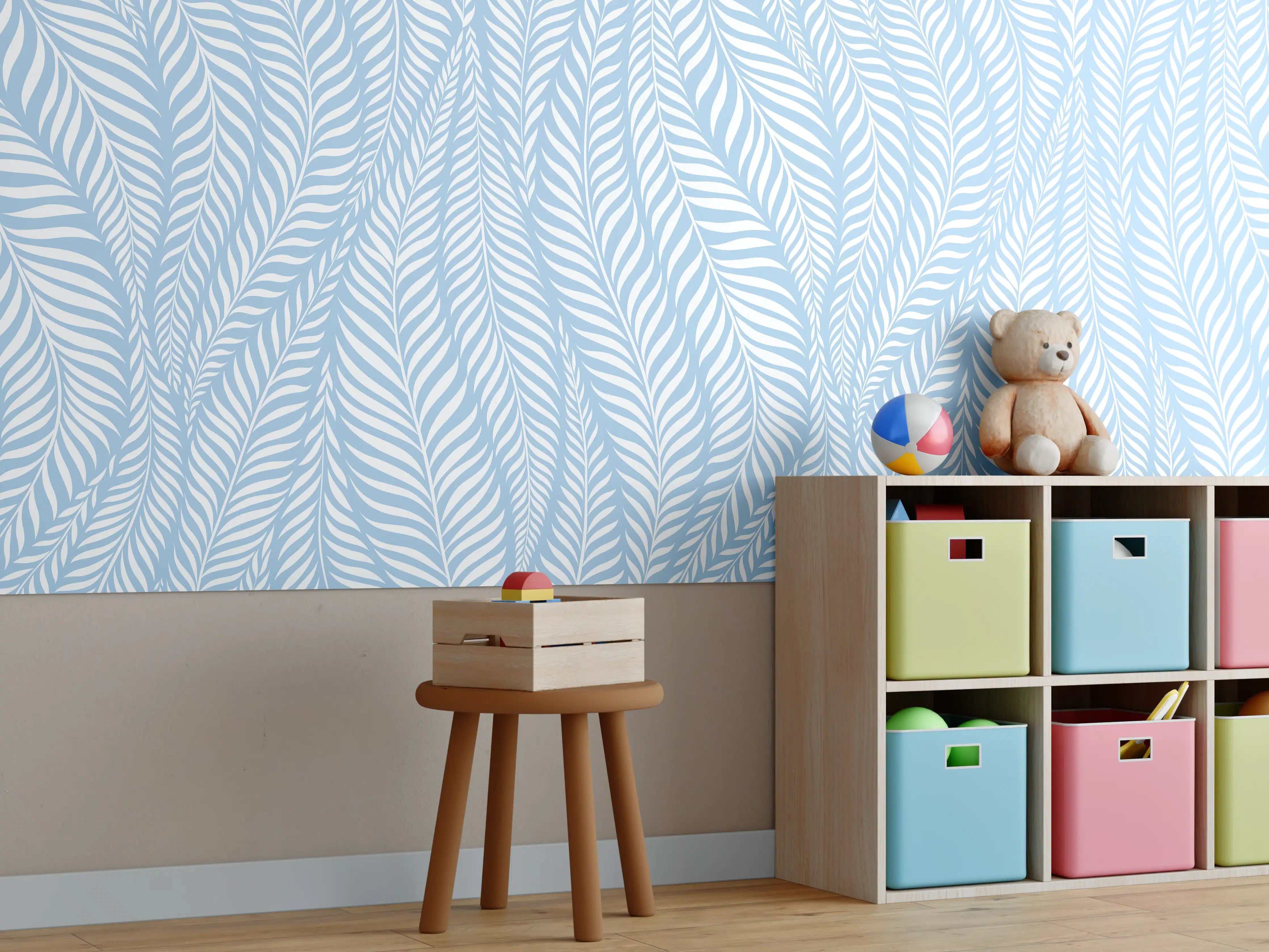Kinderzimmer Wandgestaltung - Sanfte Wellen in Blau und Weiß