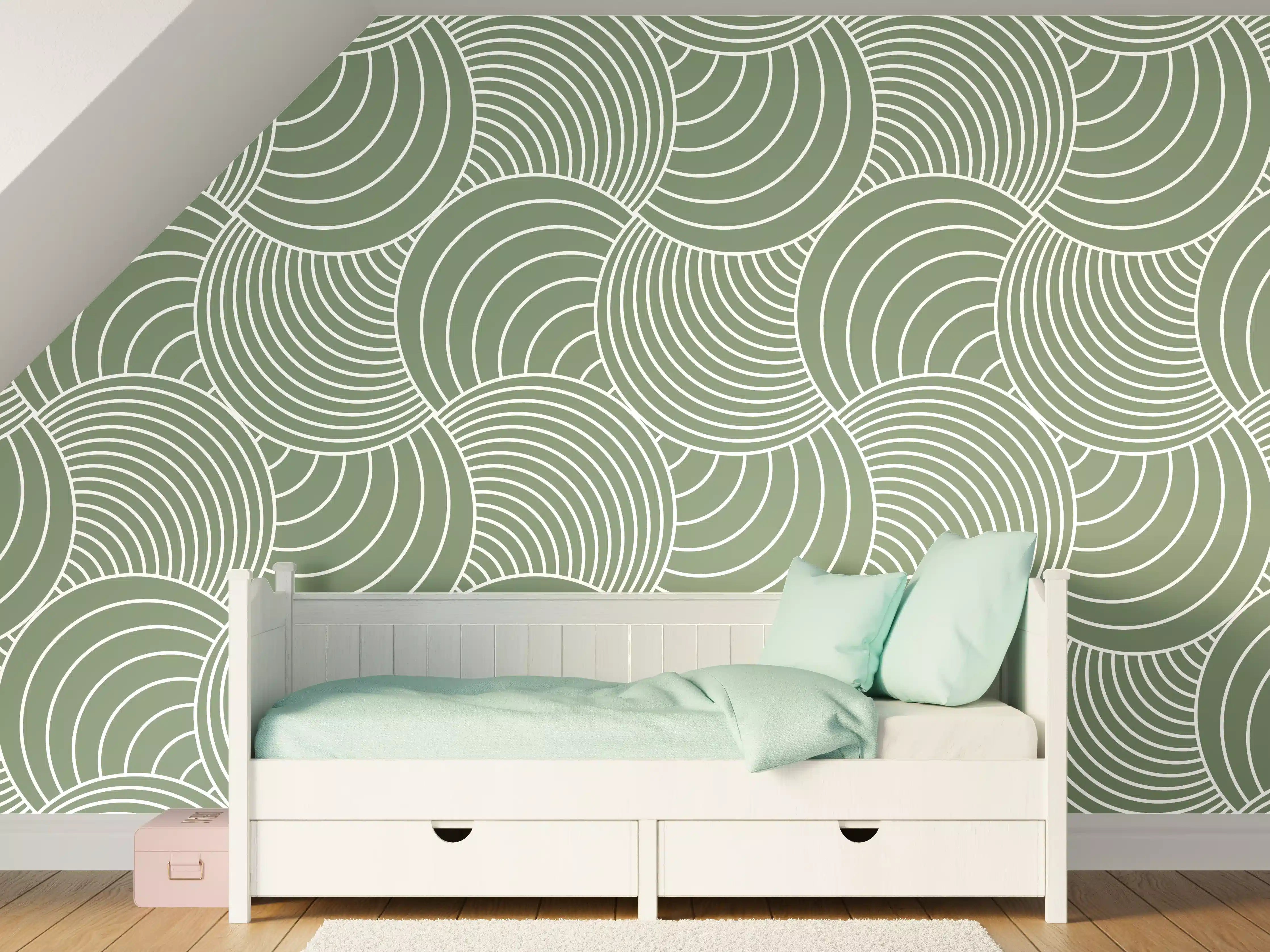 Kinderzimmer Wandgestaltung - Sanfte Wellen in Ozean-Grün
