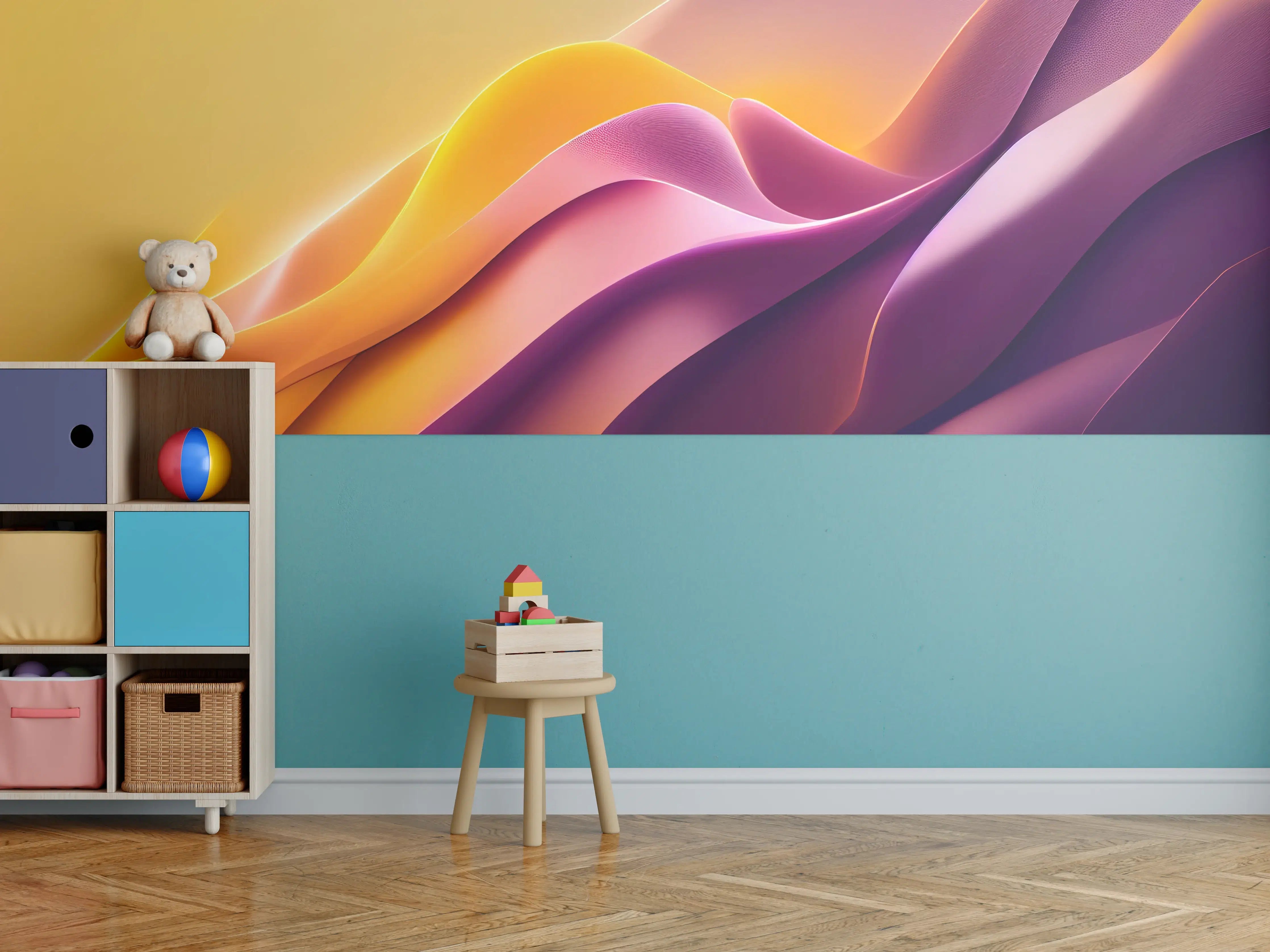 Kinderzimmer Wandgestaltung - Sanfte Wellen in warmen Farbtönen