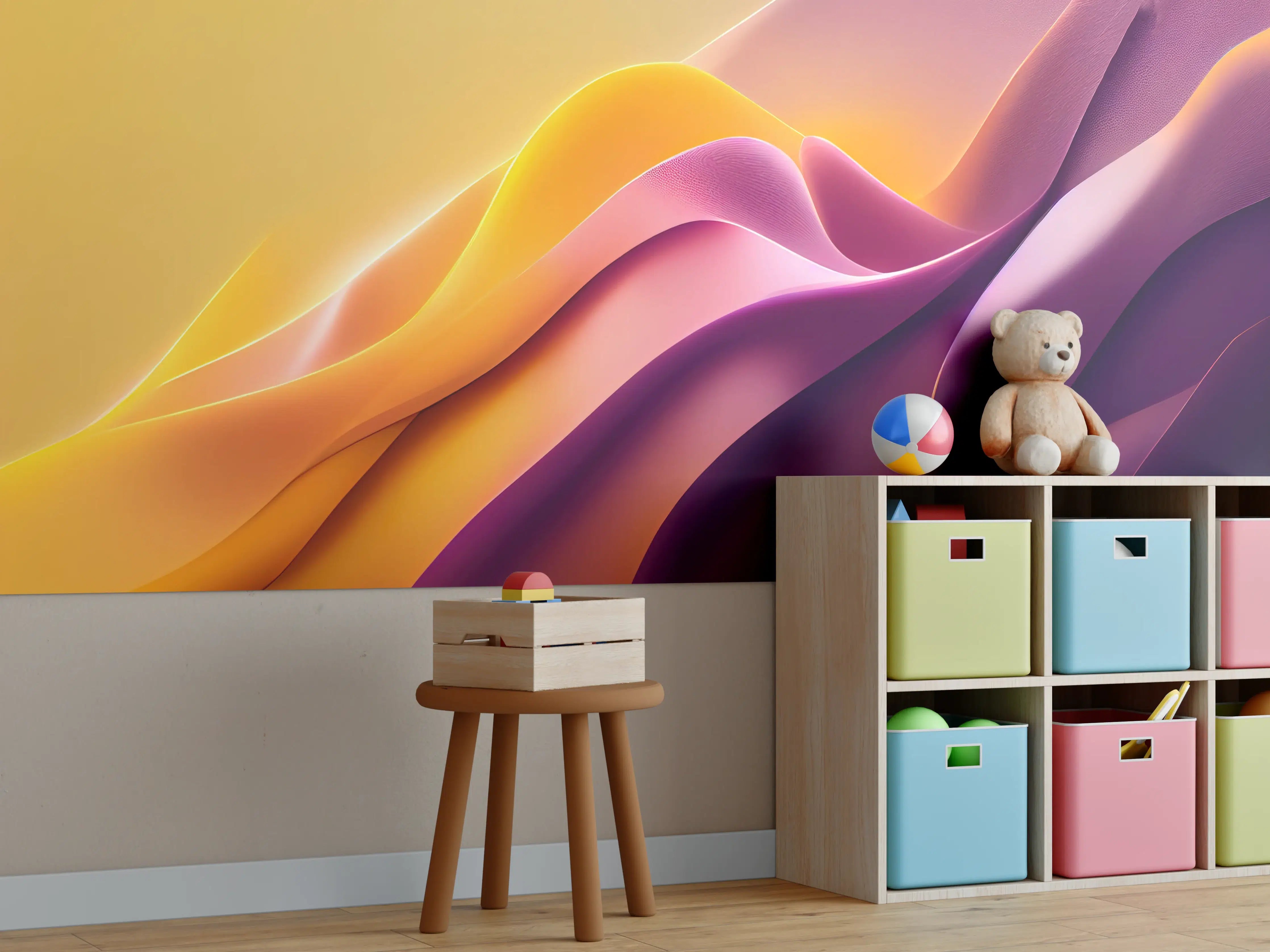 Kinderzimmer Wandgestaltung - Sanfte Wellen in warmen Farbtönen