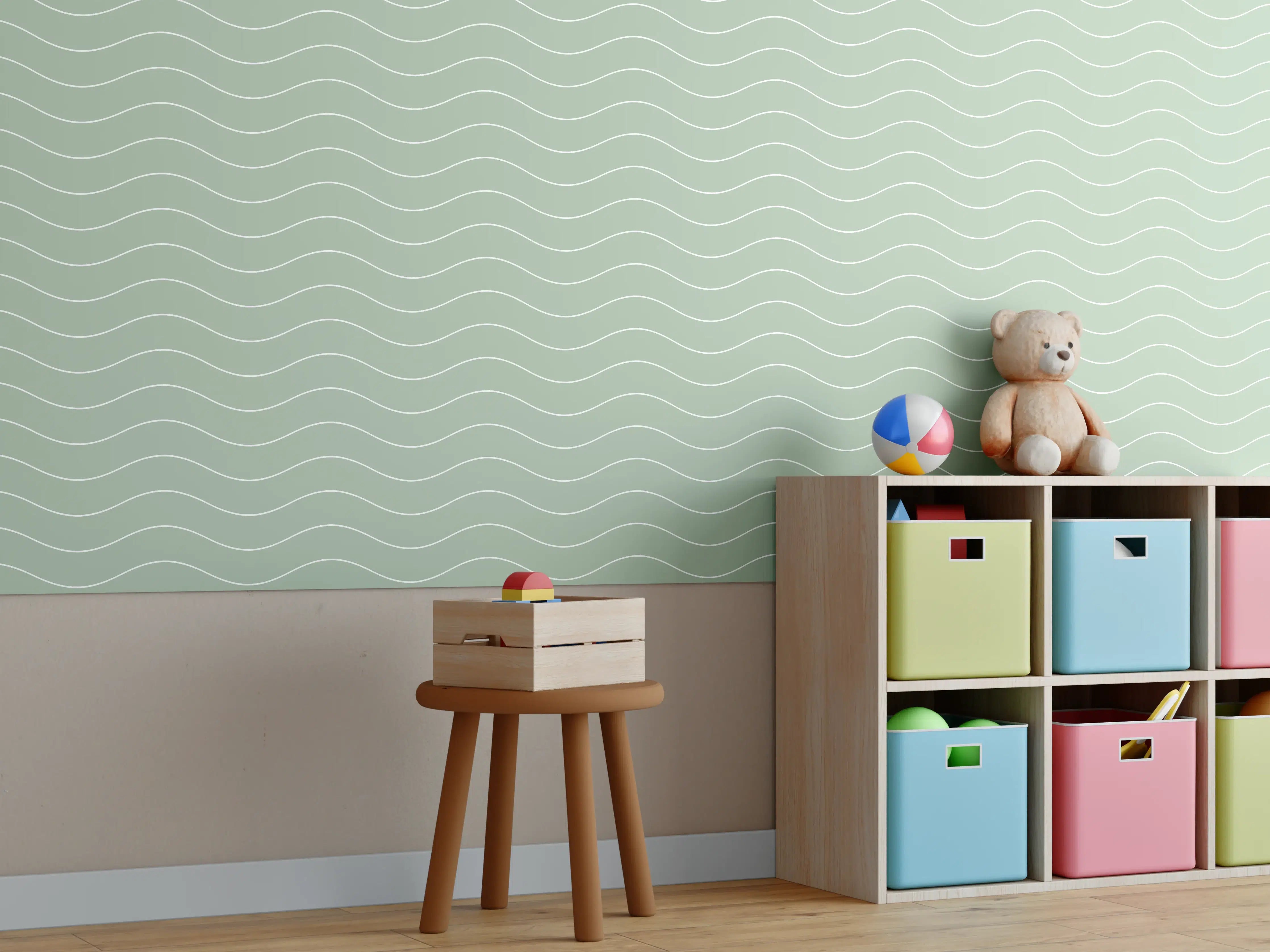 Kinderzimmer Wandgestaltung - Sanfte Wellen in zartem Grün