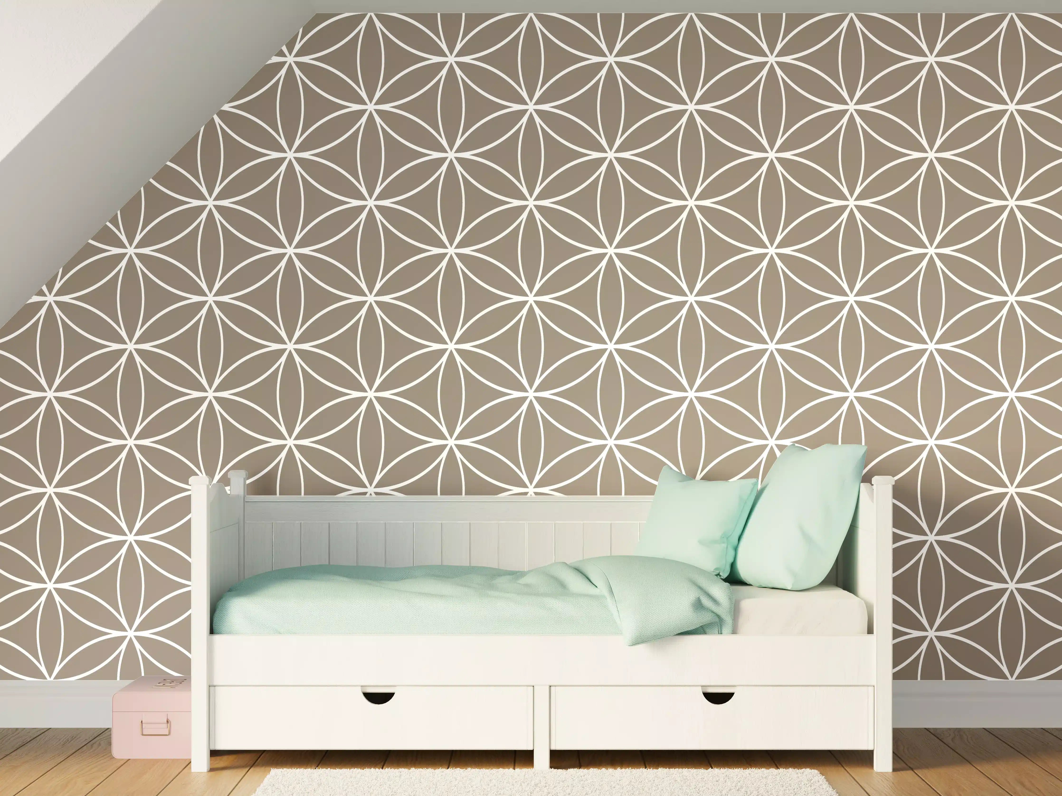 Kinderzimmer Wandgestaltung - Sanfte geometrische Mustertapete in Taupe