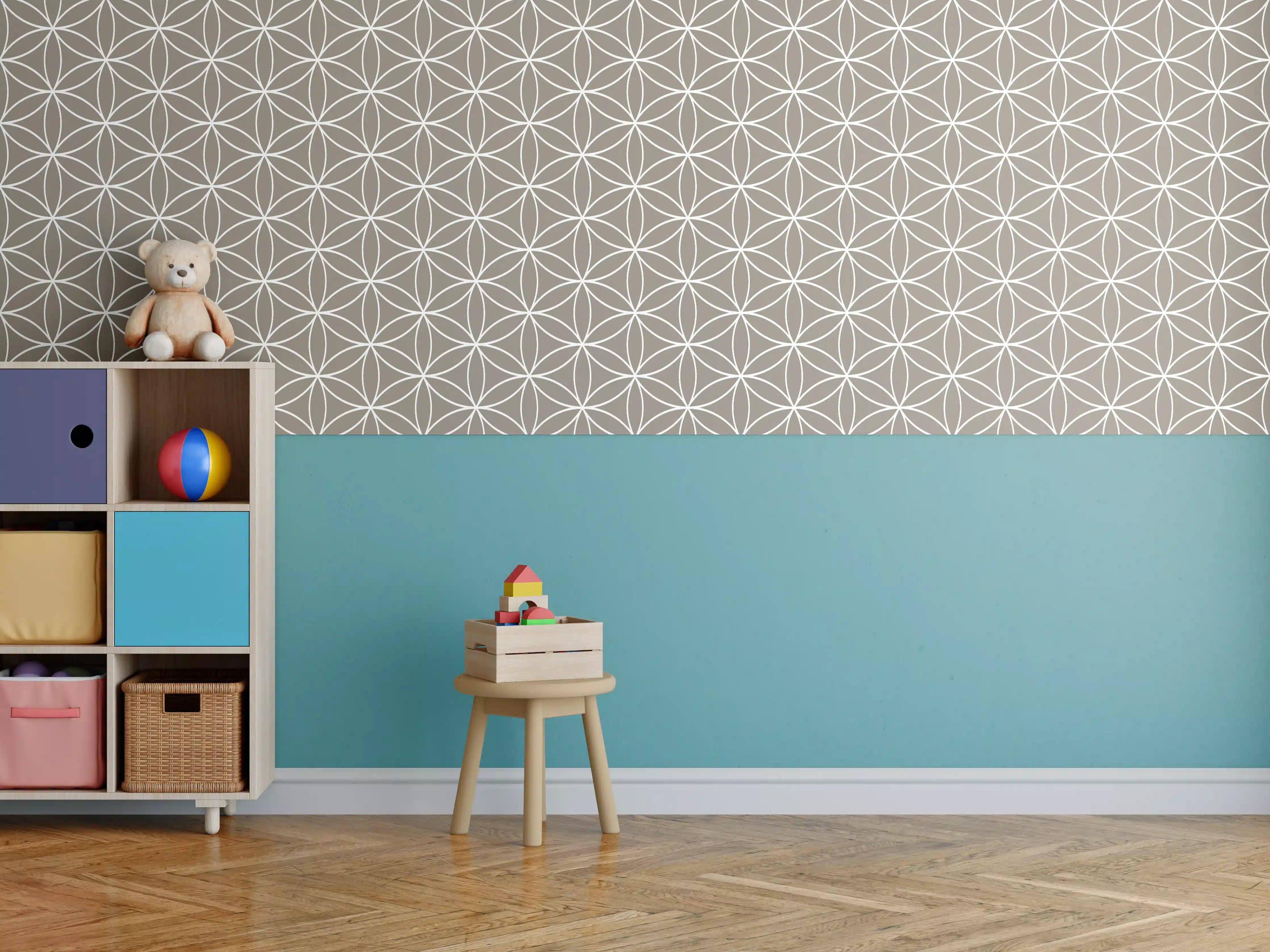 Kinderzimmer Wandgestaltung - Sanfte geometrische Mustertapete in Taupe