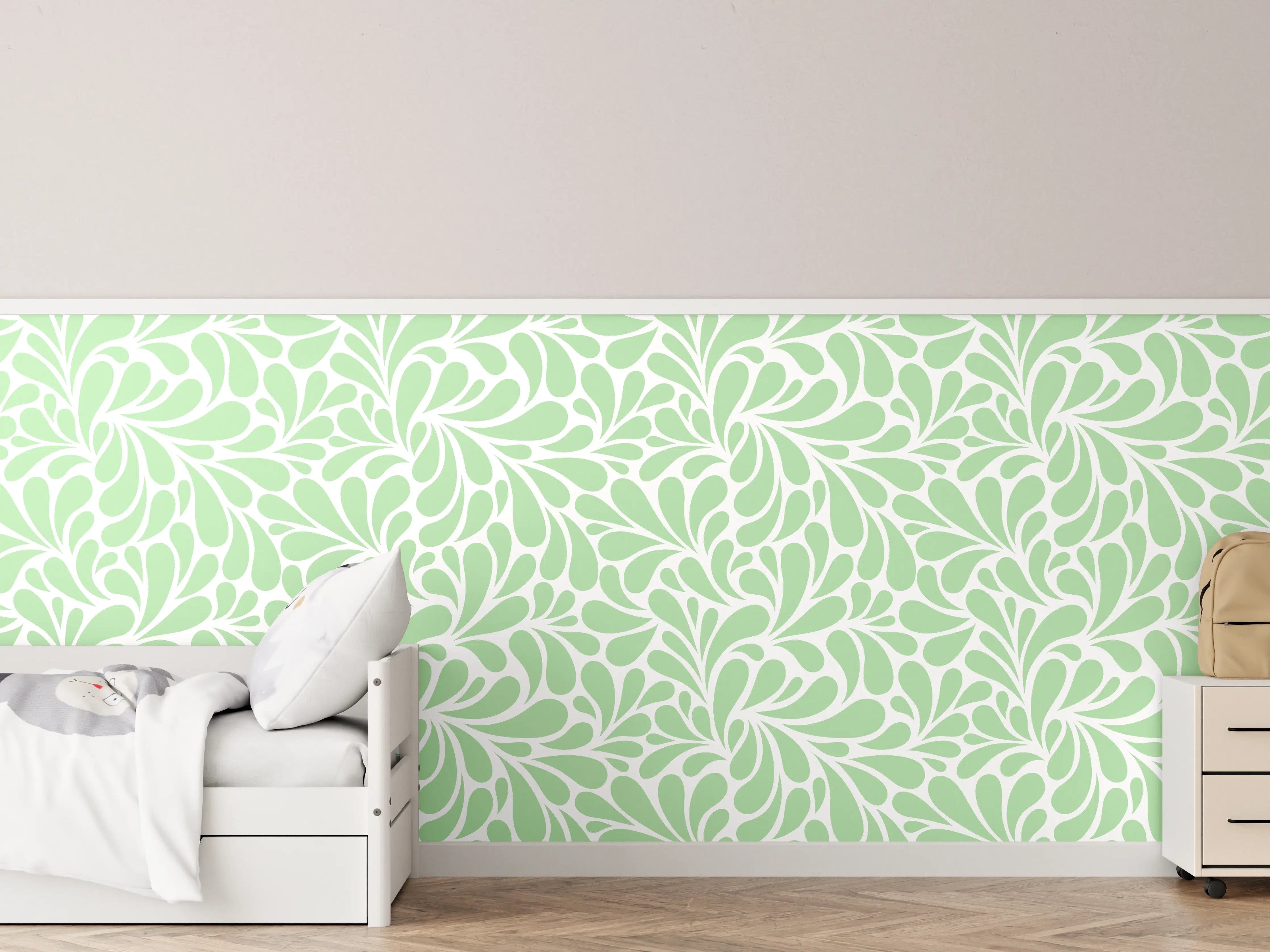 Kinderzimmer Wandgestaltung - Sanfte grüne Blumenmuster