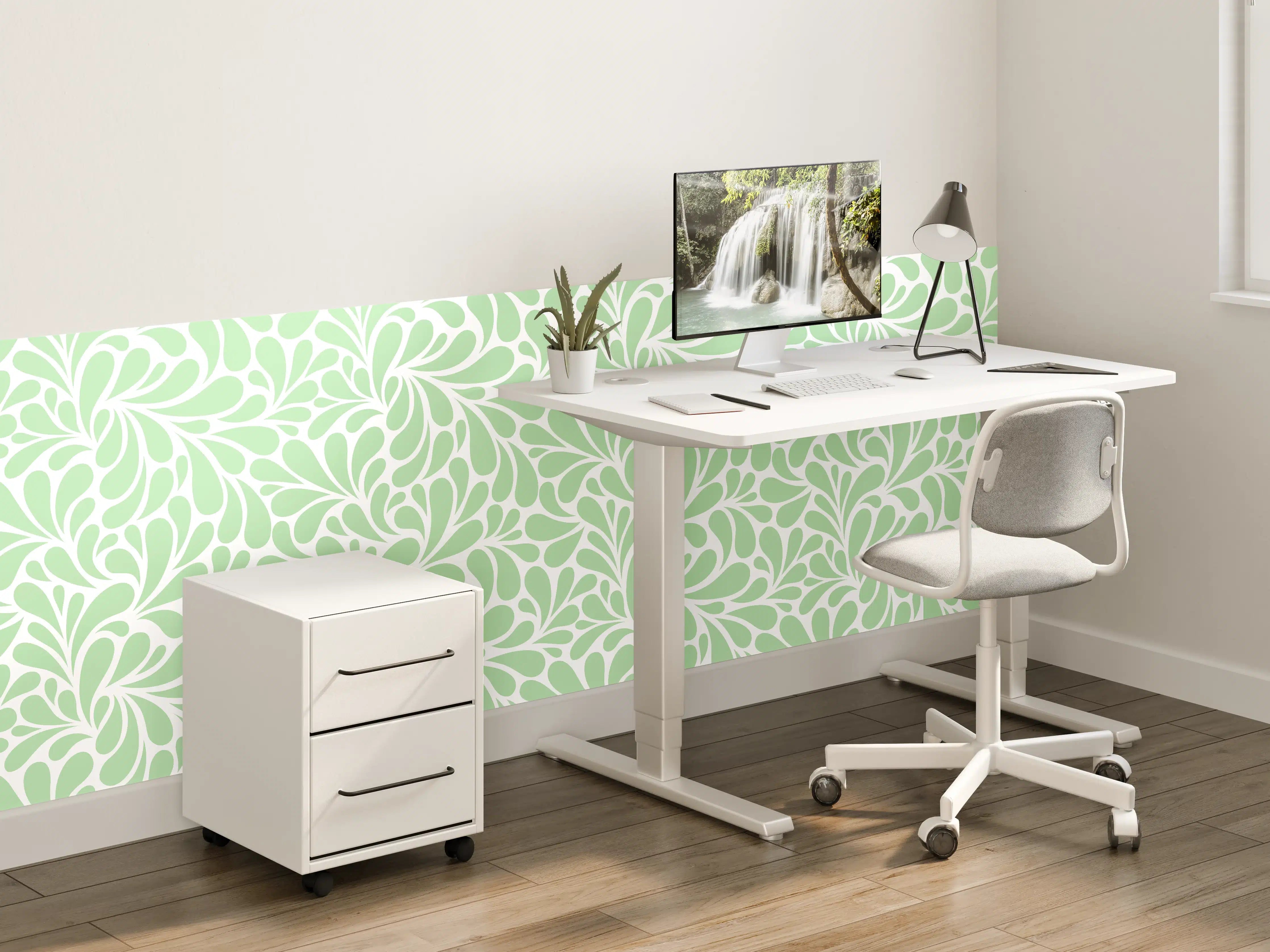 Kinderzimmer Wandgestaltung - Sanfte grüne Blumenmuster