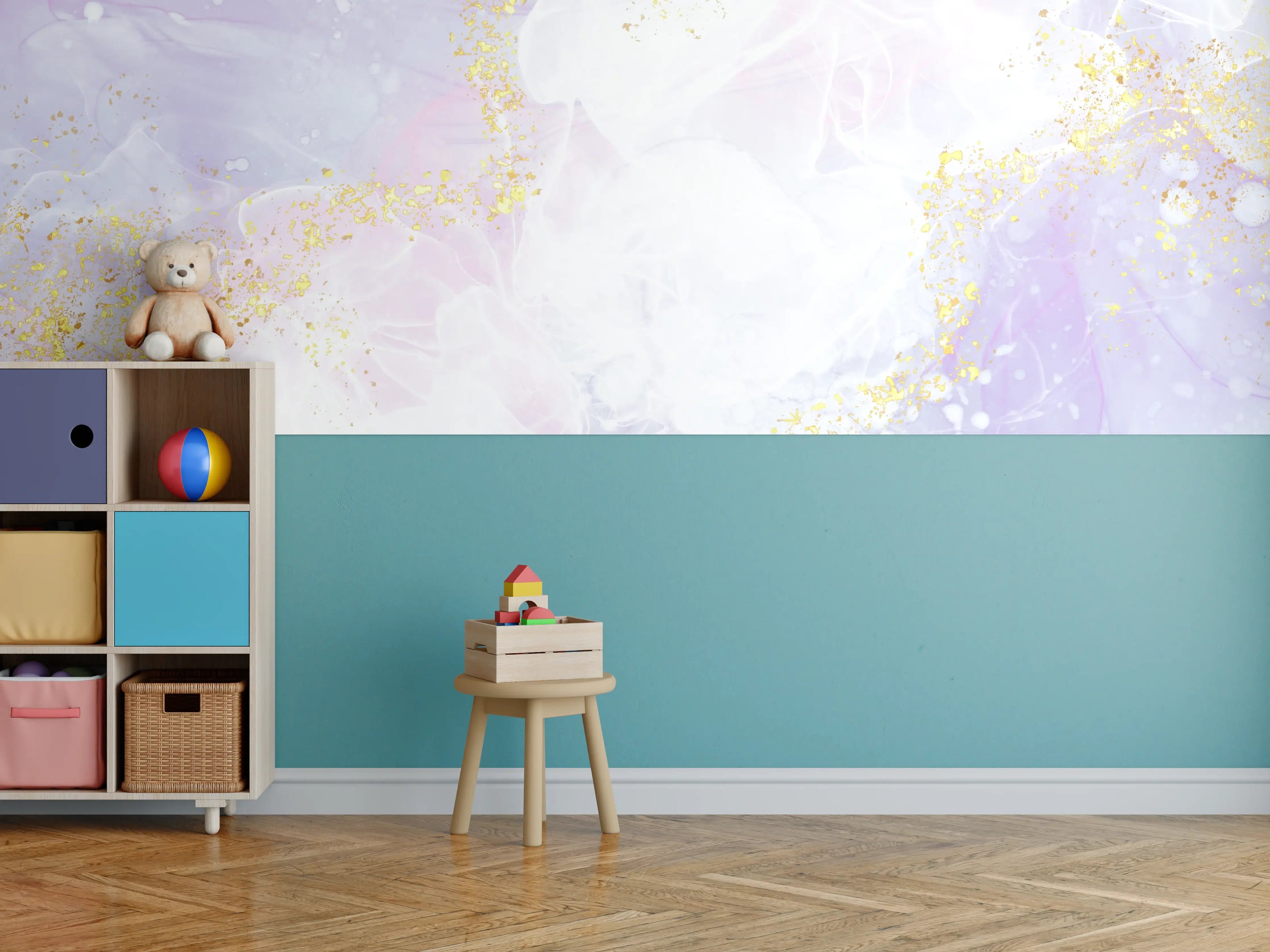 Kinderzimmer Wandgestaltung - Sanfte weiße und lila Aquarell-Hintergrundgestaltung