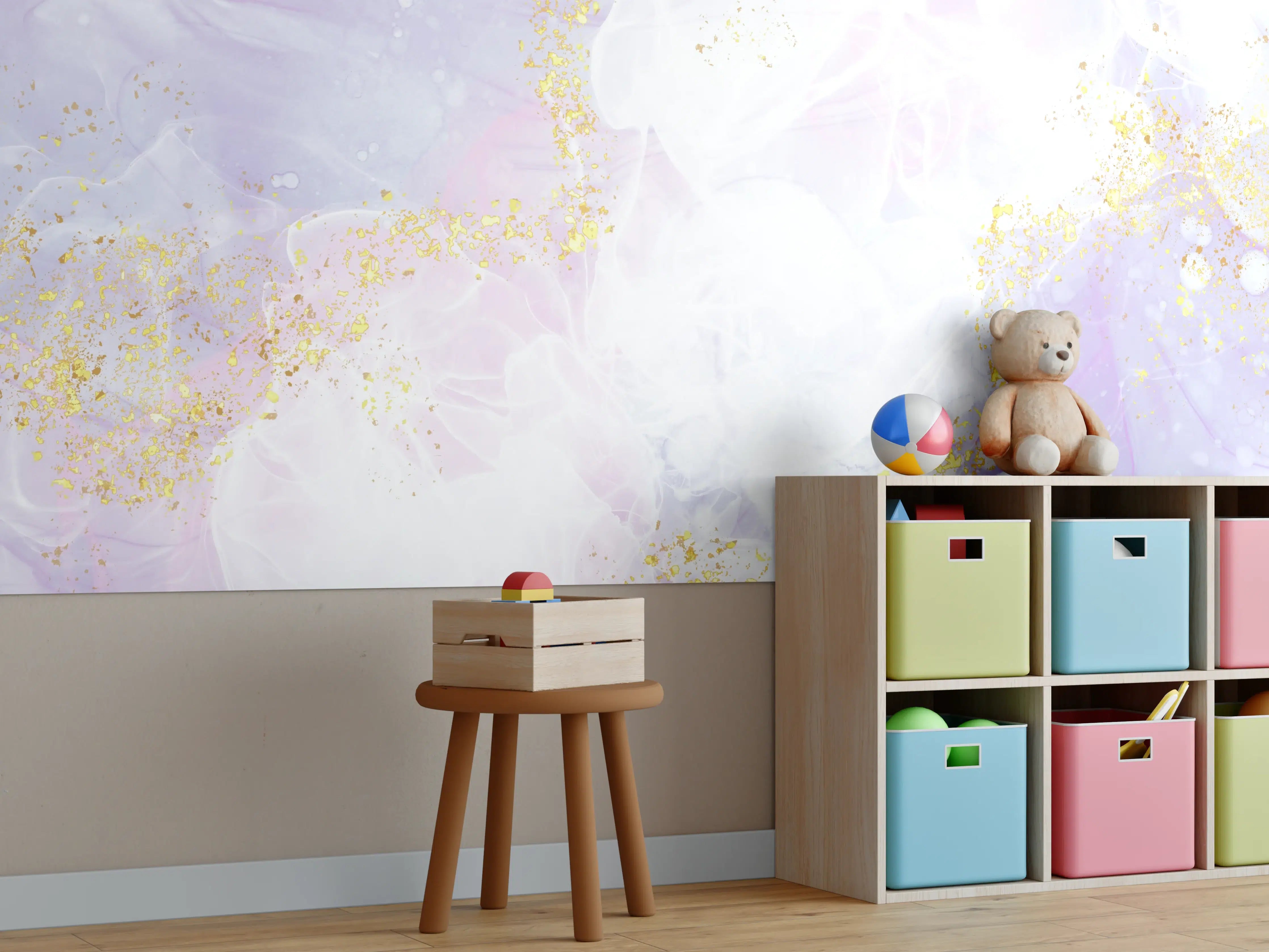 Kinderzimmer Wandgestaltung - Sanfte weiße und lila Aquarell-Hintergrundgestaltung