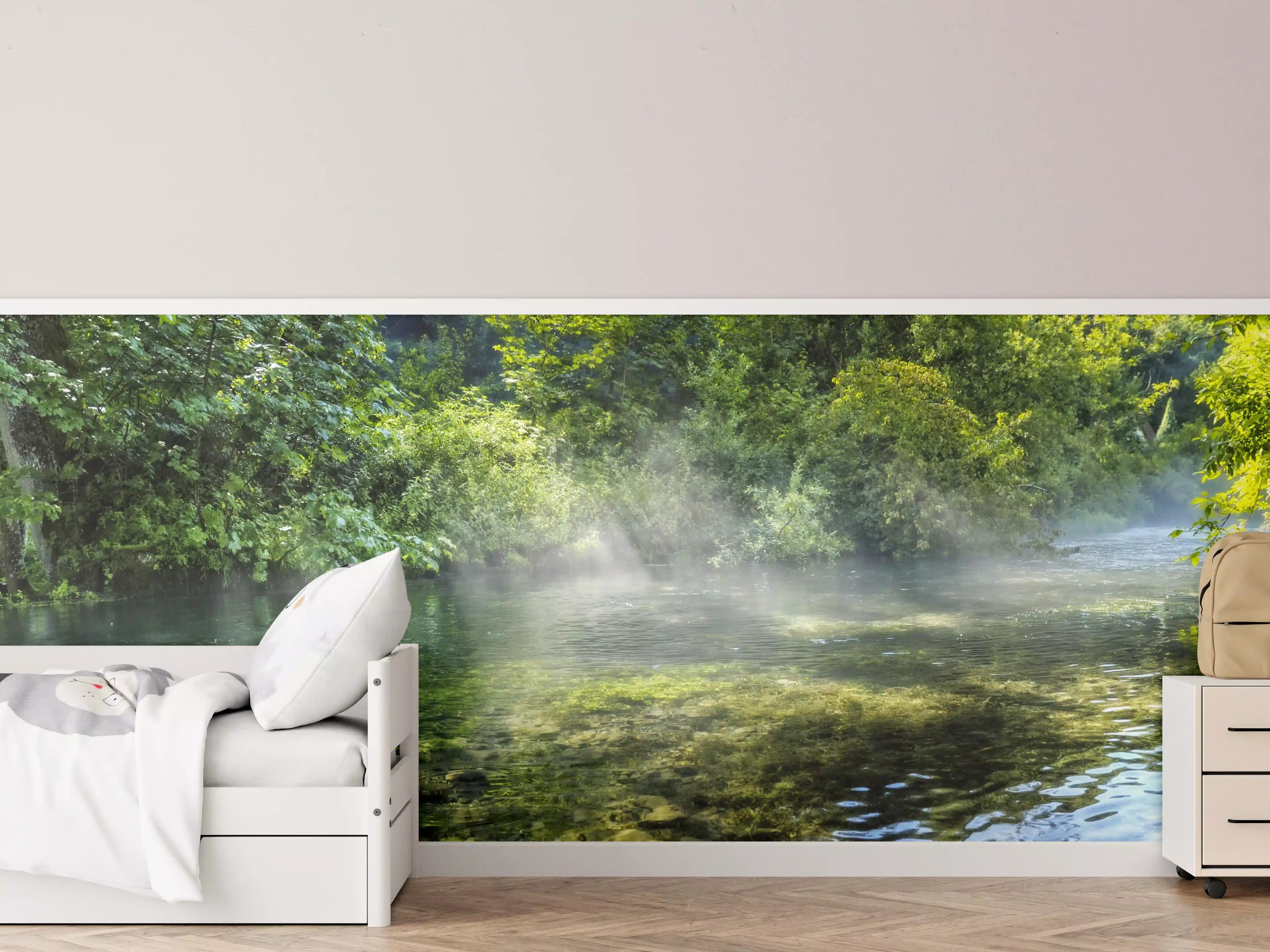 Kinderzimmer Wandgestaltung - Sanfter Fluss im grauen Licht