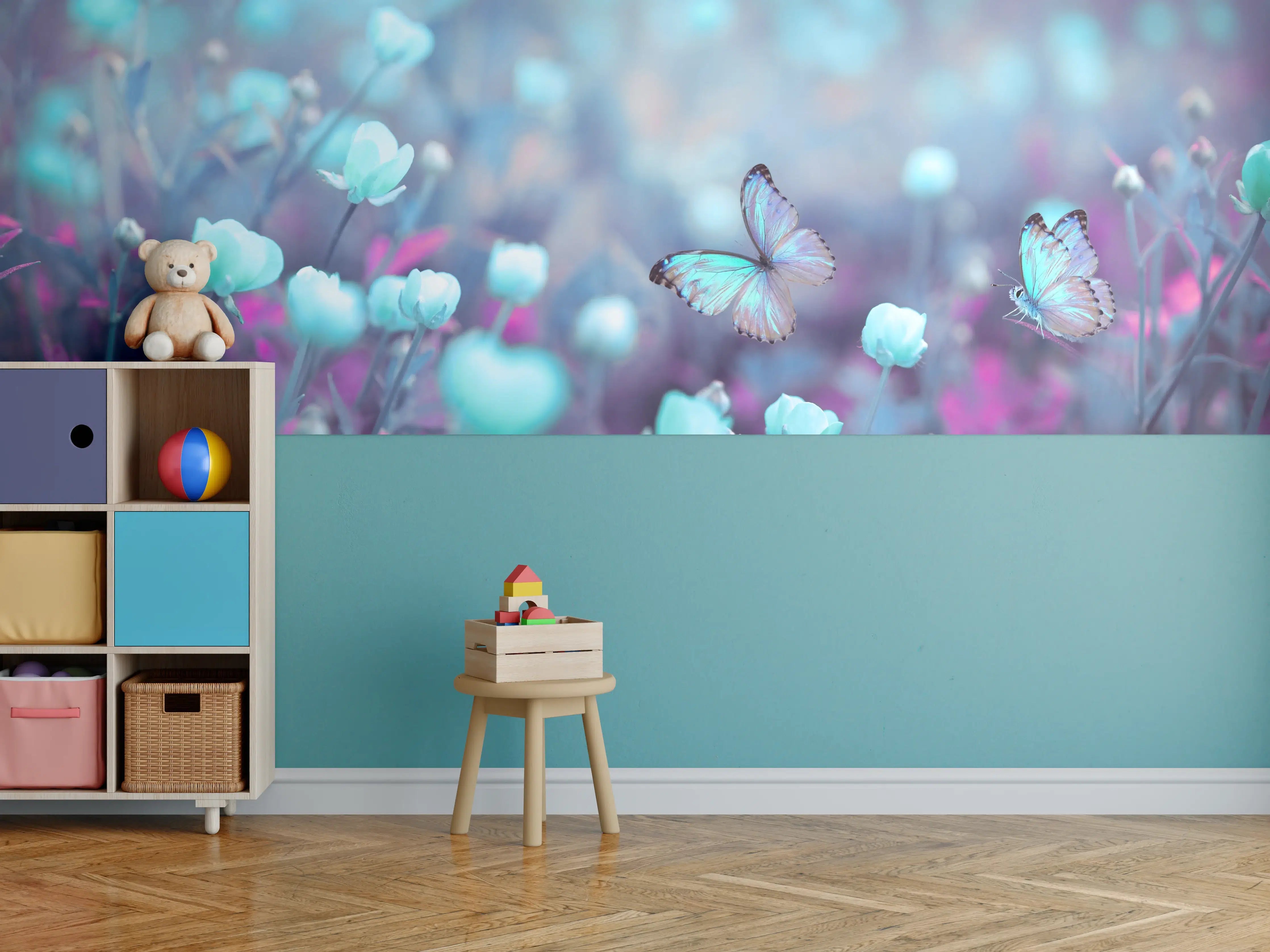 Kinderzimmer Wandgestaltung - Schmetterlinge über wilden Blumen