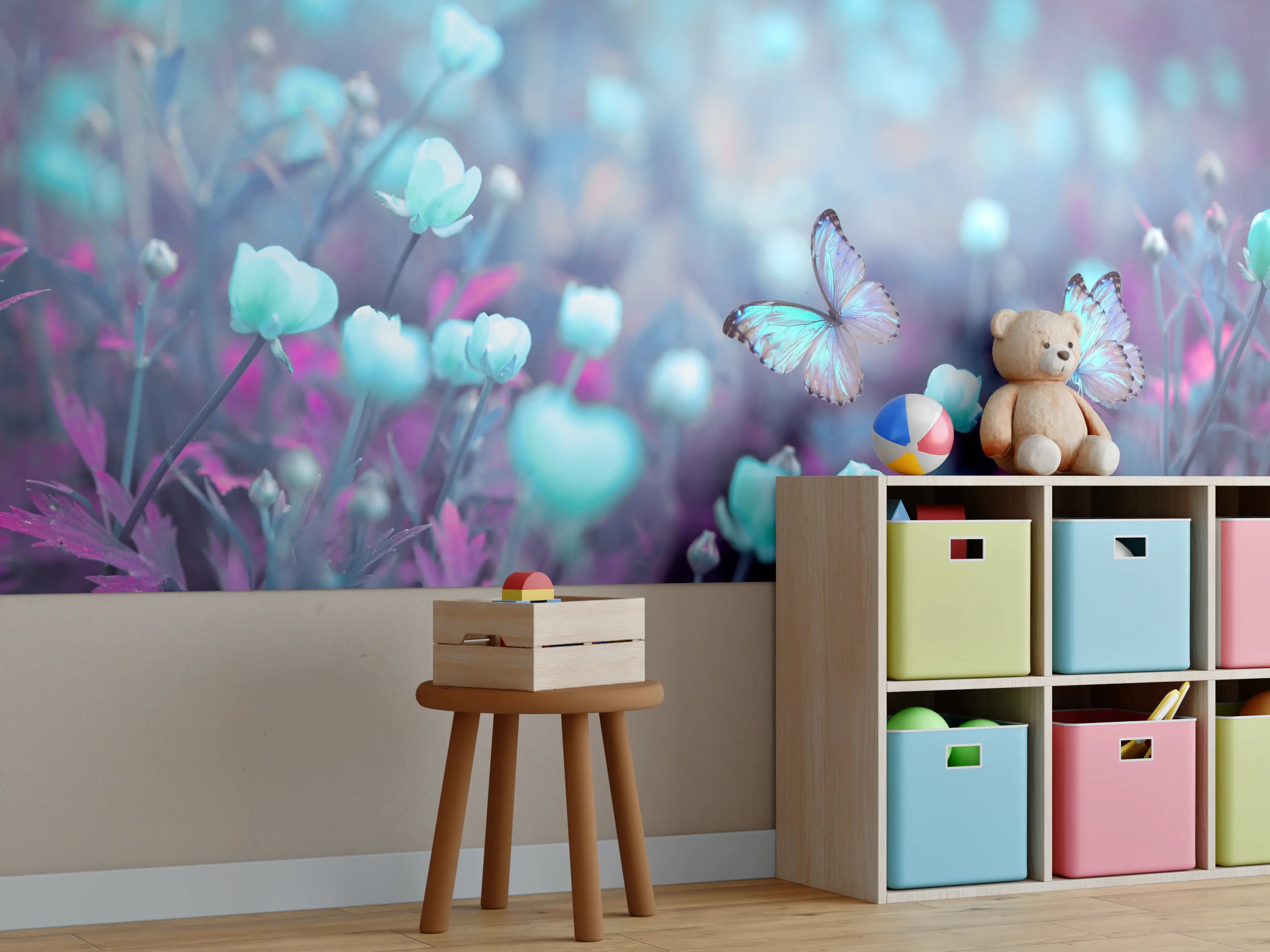 Kinderzimmer Wandgestaltung - Schmetterlinge über wilden Blumen