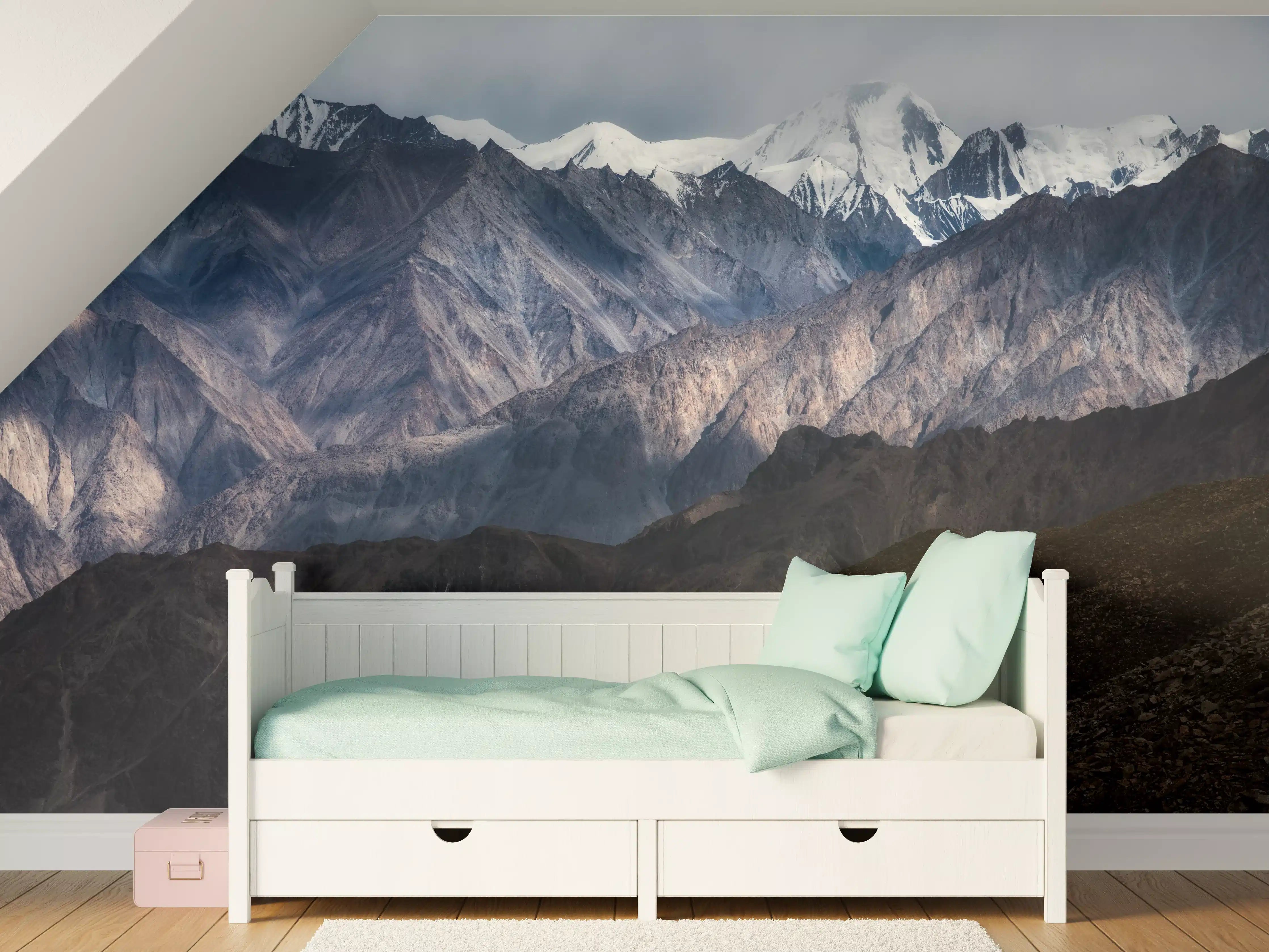 Kinderzimmer Wandgestaltung - Schneebedeckte Bergspitzen Panorama